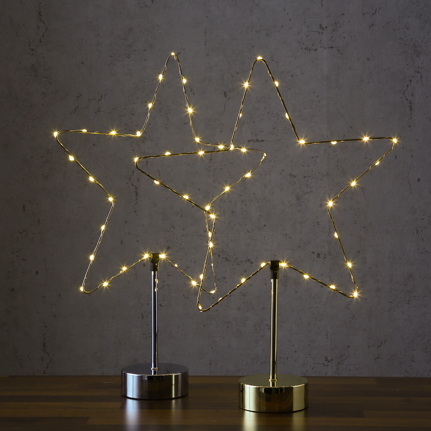 LED Dekoleuchte Herz/Stern - wechselbarer Aufsatz - H: 50cm - Batterie - Timmer - silber