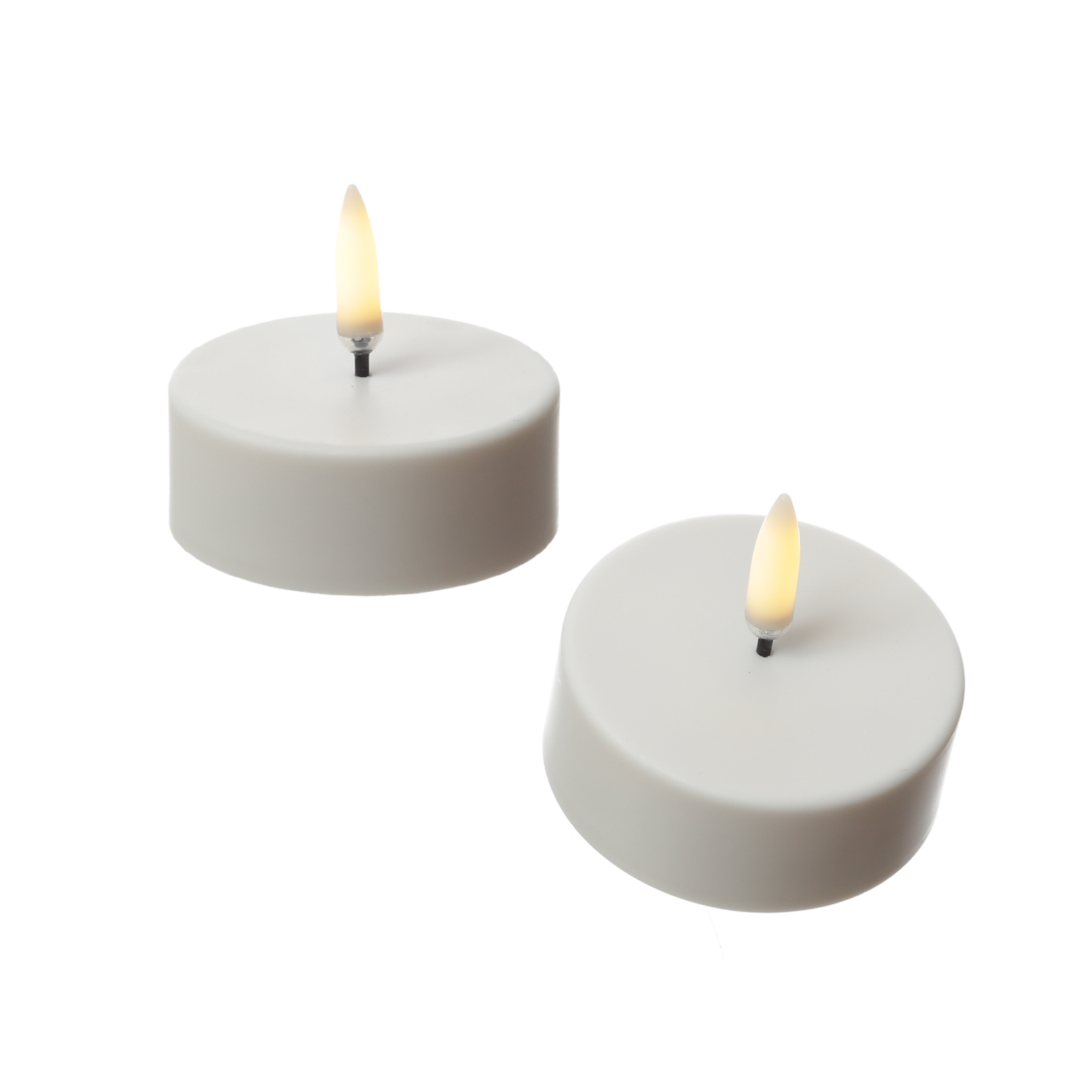 LED Maxi Teelichter - 2 wiederaufladbare LED Teelichter - D: 6cm - Timer - weiß - für Außen LED Maxi Teelichter - 2 wiederaufladbare LED Teelichter - D: 6cm - Timer - weiß - für Außen