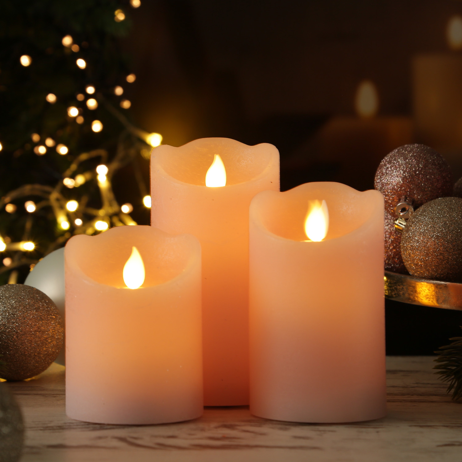 LED Kerze mit beweglicher Flamme - Rustik-Optik - Echtwachs - Timer - H: 12,5cm - D: 7,5cm - rosa LED Kerze mit beweglicher Flamme - Rustik-Optik - Echtwachs - Timer - H: 12,5cm - D: 7,5cm - rosa