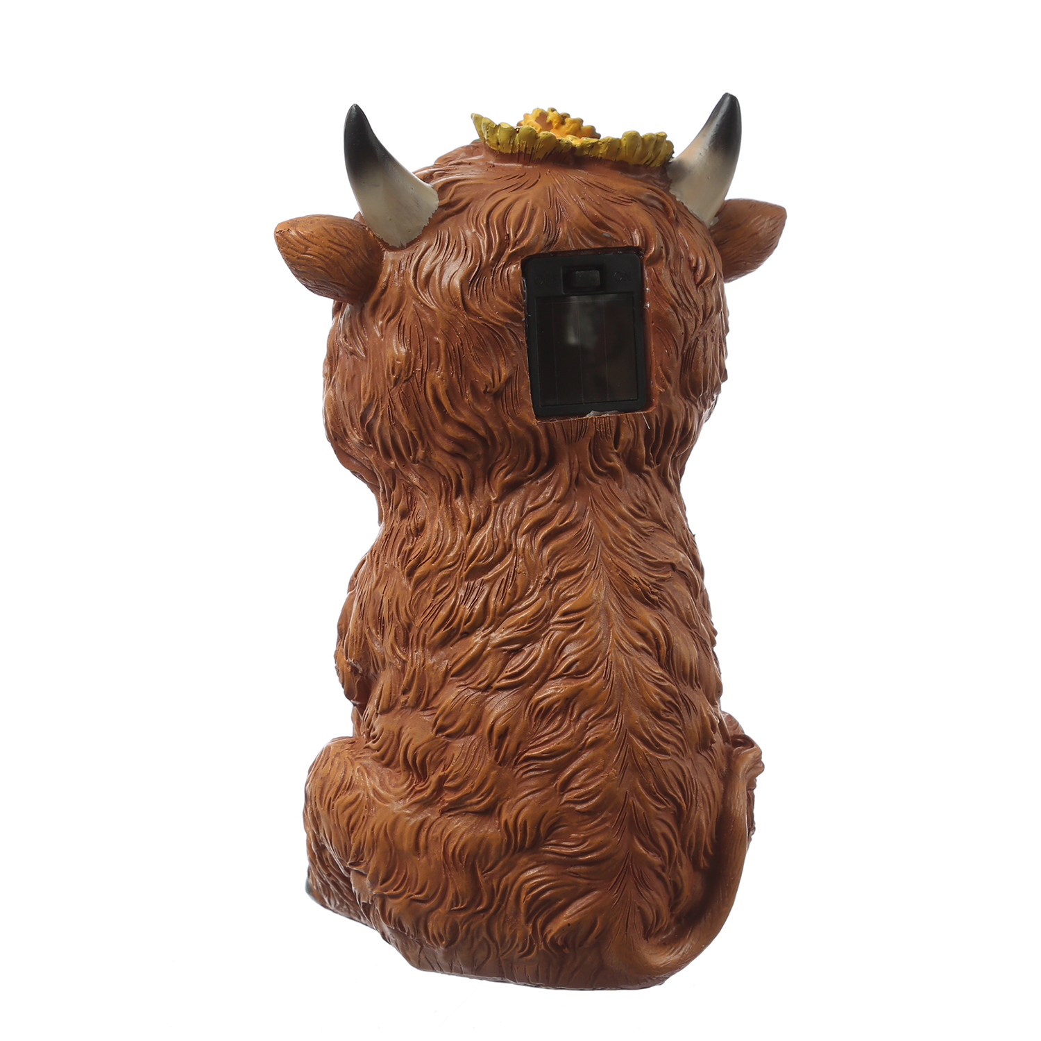 LED Solar Kuh mit leuchtenden Augen - Tierfigur  - H: 25cm - Lichtsensor - Polyresin