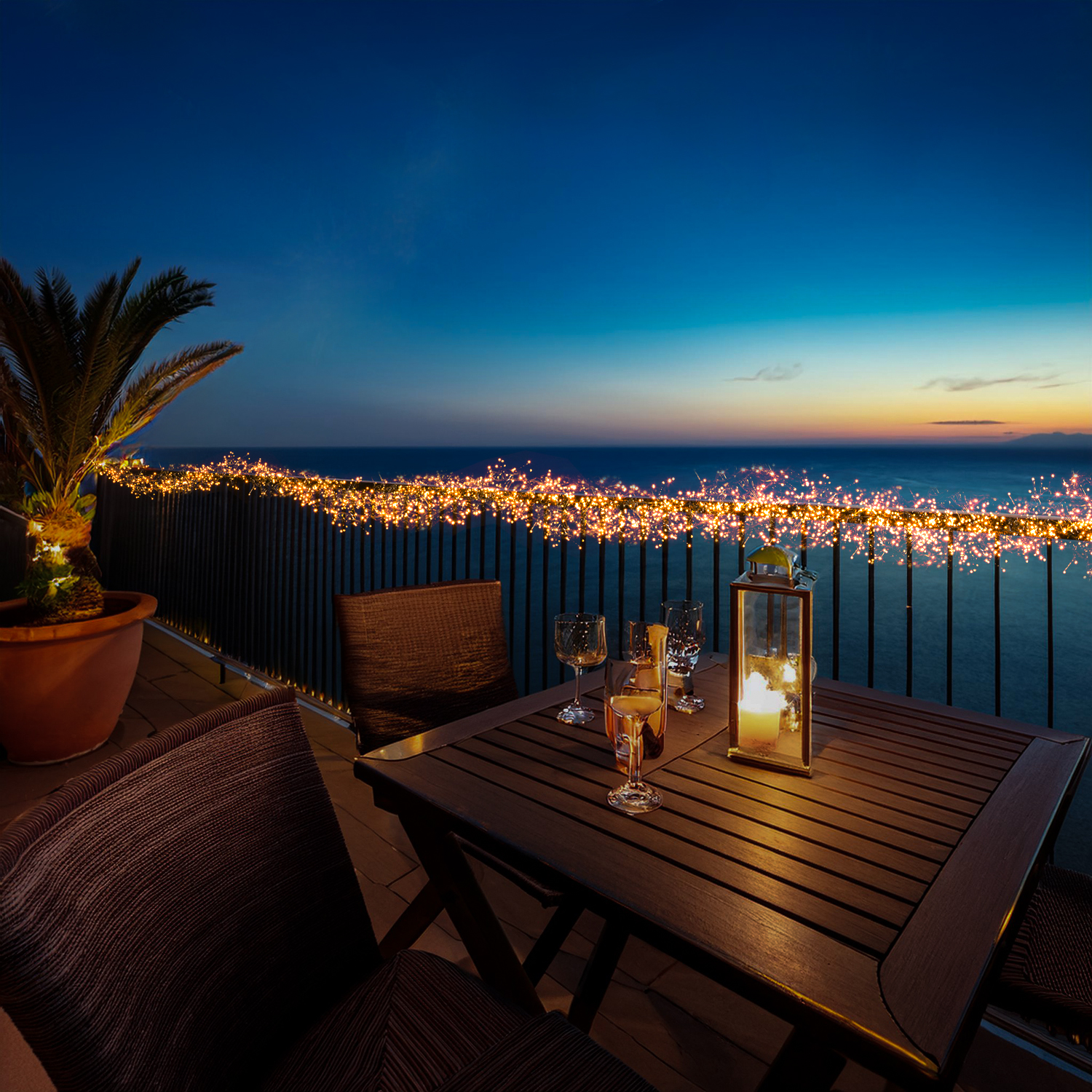 LED Büschellichterkette - Cluster - 1512 bernstein LED - L: 14m - 8 Funkt. - Timer - Innen/Außen