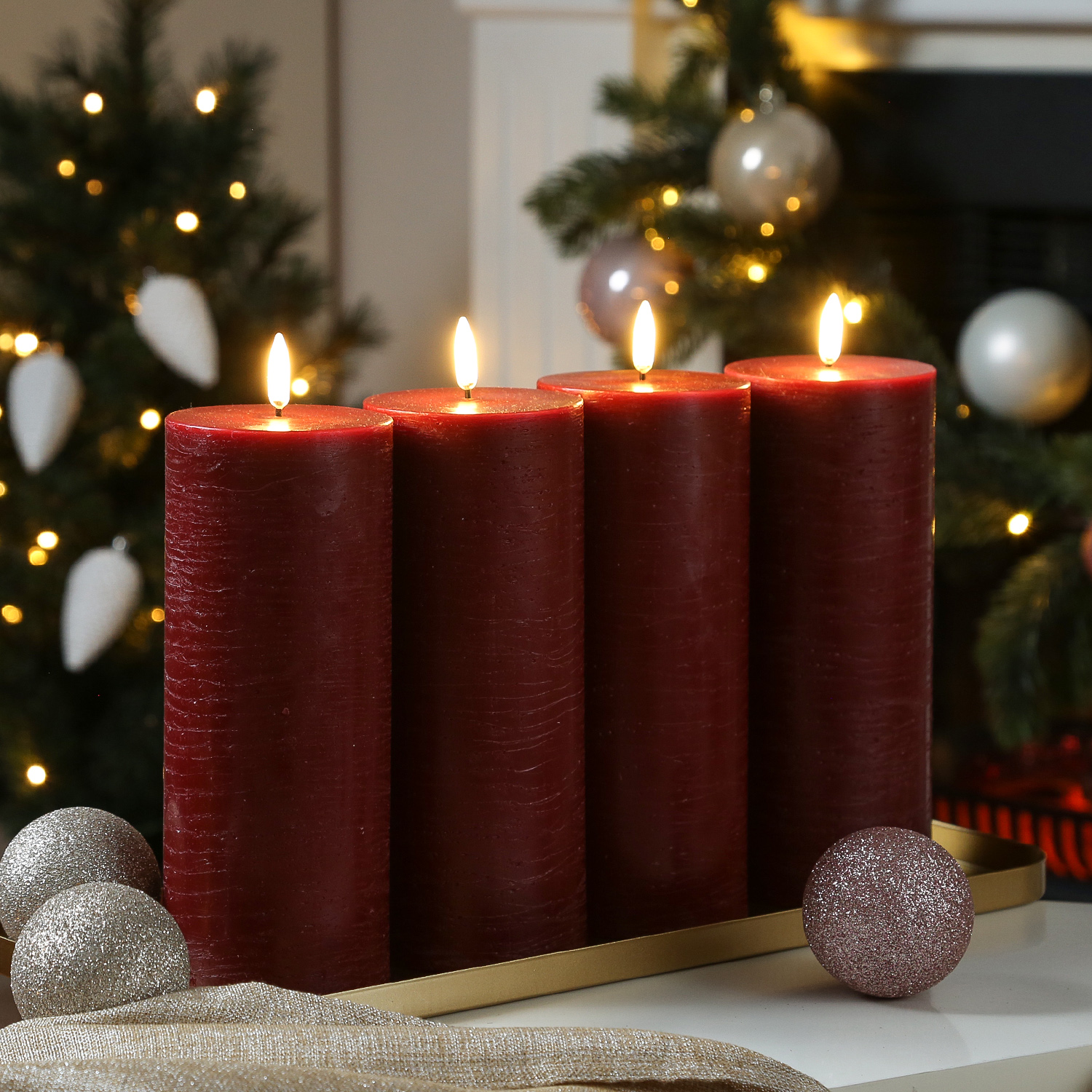 LED Kerzenset PIA - Rustik-Optik - H: 20cm - inkl. Batterien und Fernbedienung - rot - 4er Set LED Kerzenset PIA - Rustik-Optik - H: 20cm - inkl. Batterien und Fernbedienung - rot - 4er Set