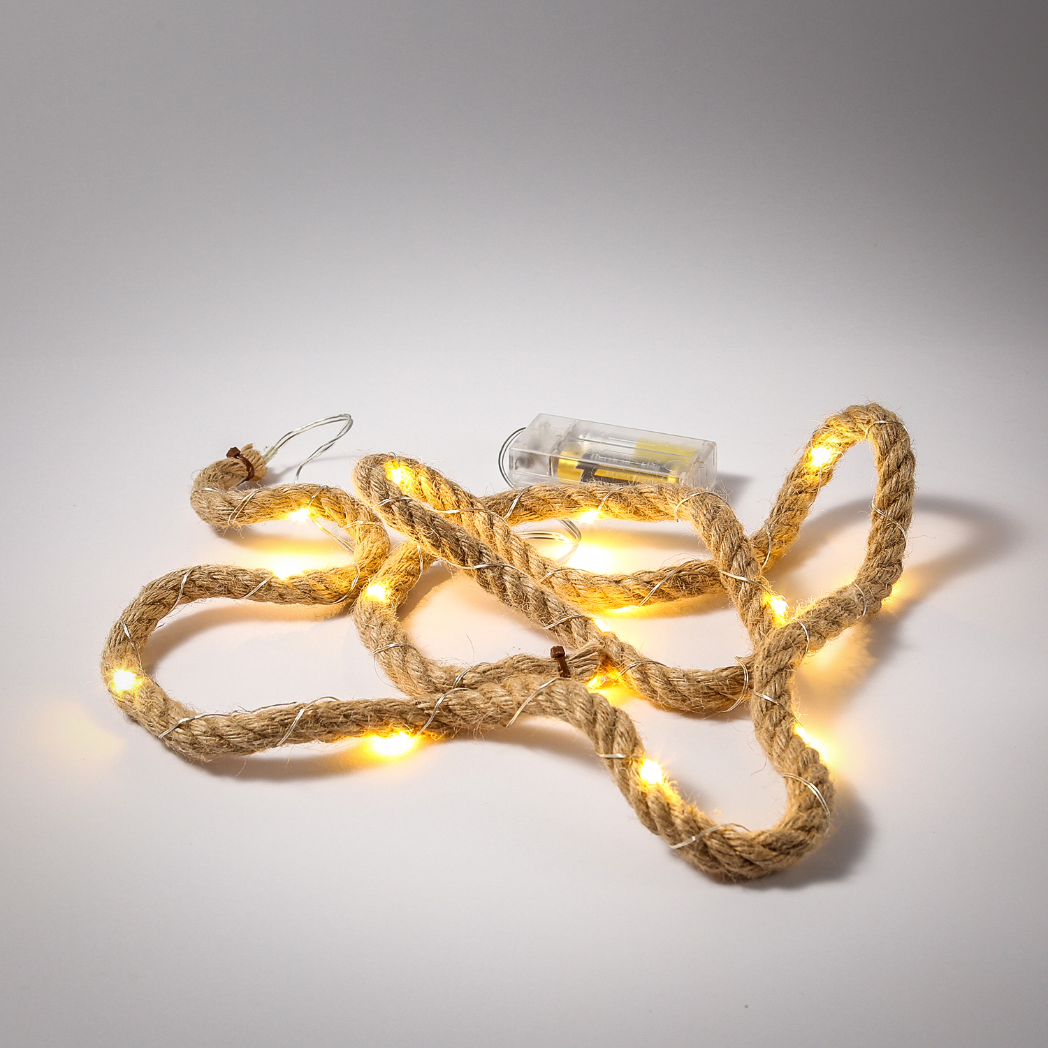 LED Lichterkette im Seil - 15 warmweiße LED auf Kupferkette - L: 1,5m - Batteriebetrieb