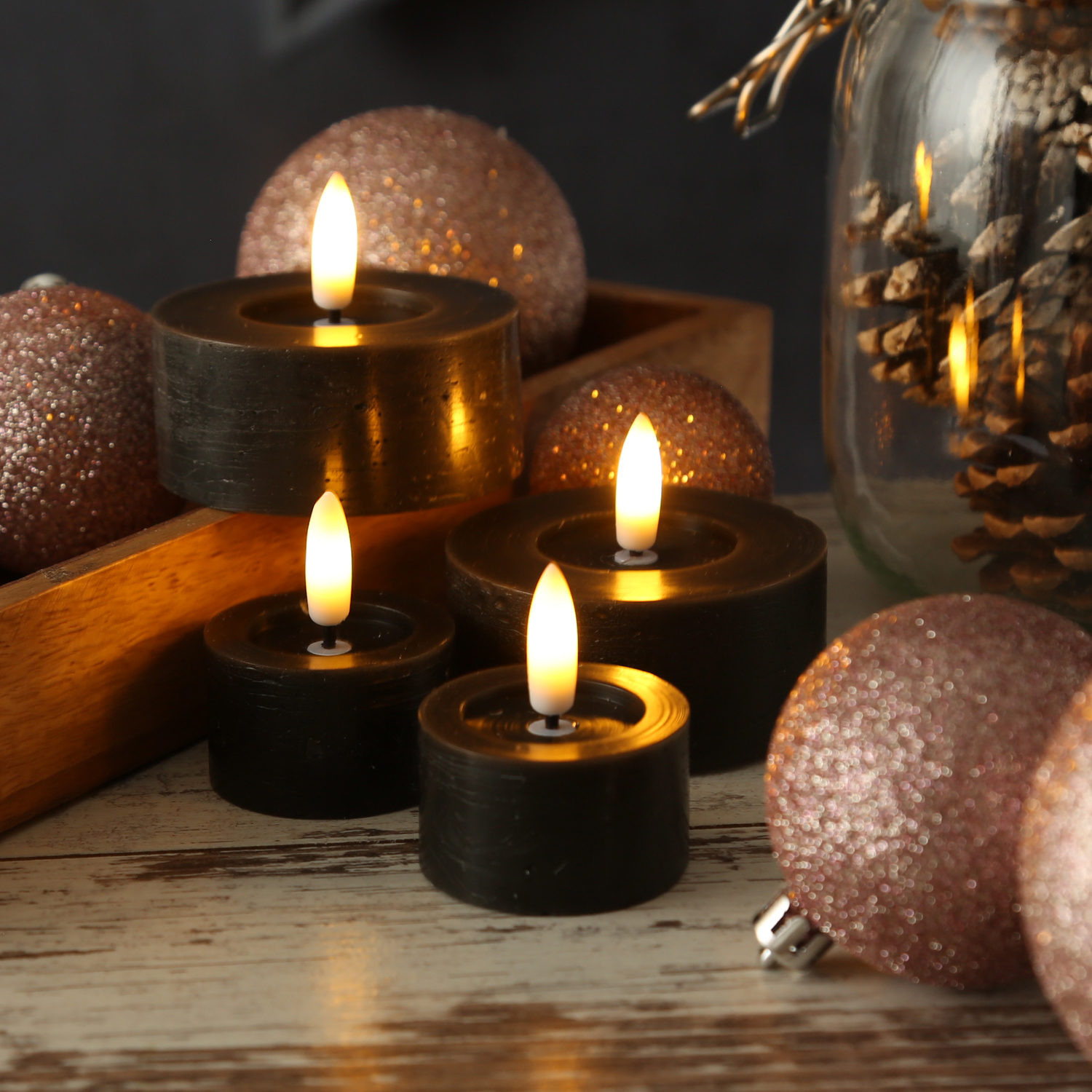 LED Teelichter LINA - Rustik-Optik - Echtwachs - Timer - mit Batterien - D: 4,5cm H: 5cm - 2St.