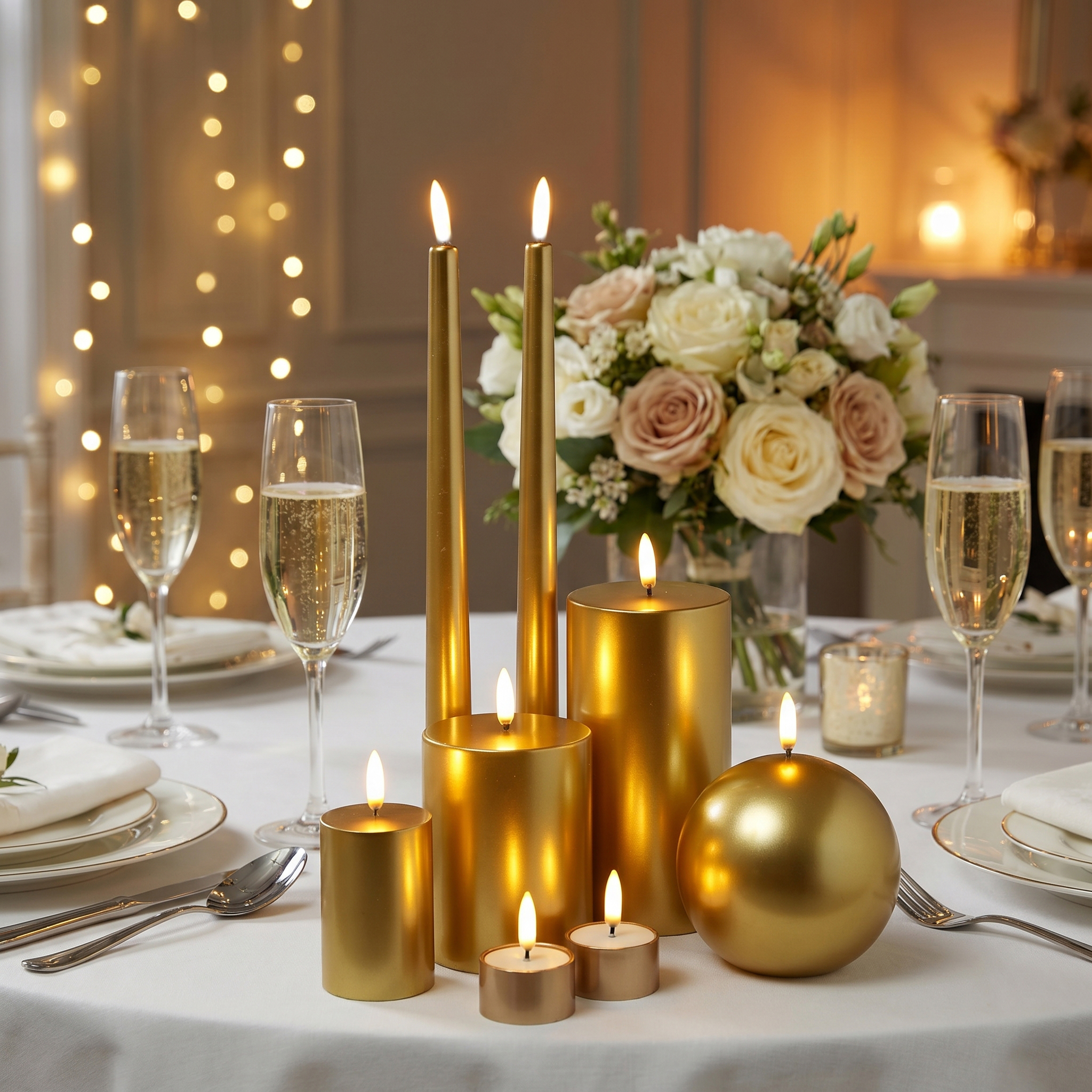 LED Kerze THEA - Echtwachs Stumpenkerze - 7,8cm x 10cm - Timer - bis zu 1000 Std. - matt gold