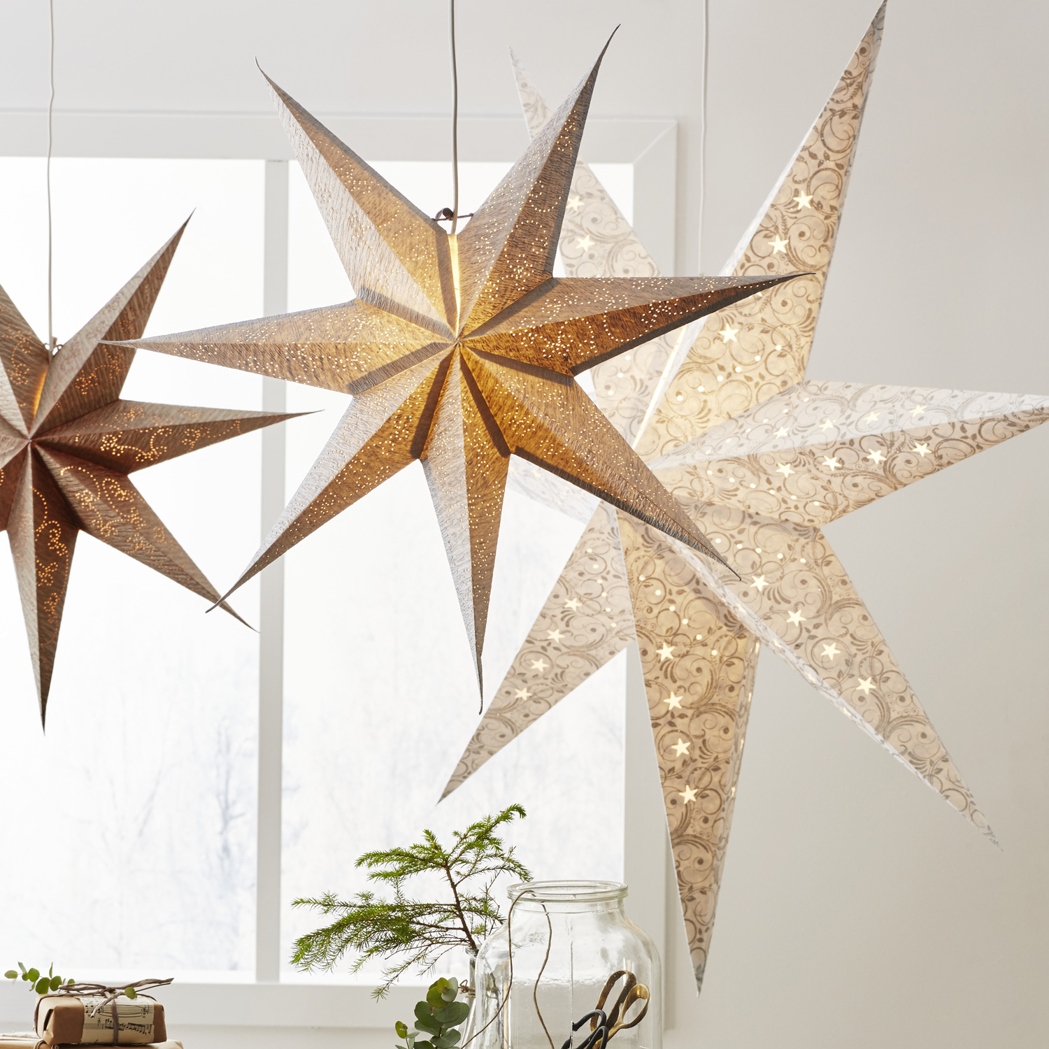Papierstern "Decorus" - hängend - 7-zackig - Ø 63 cm - gold