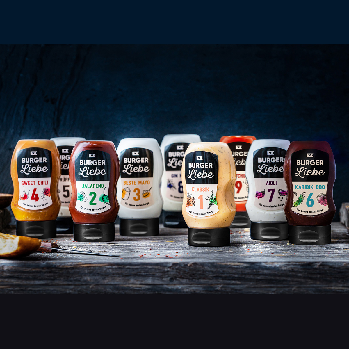 BURGER LIEBE - Geschenkset mit 9 Burgersaucen - Inkl. Transportkoffer
