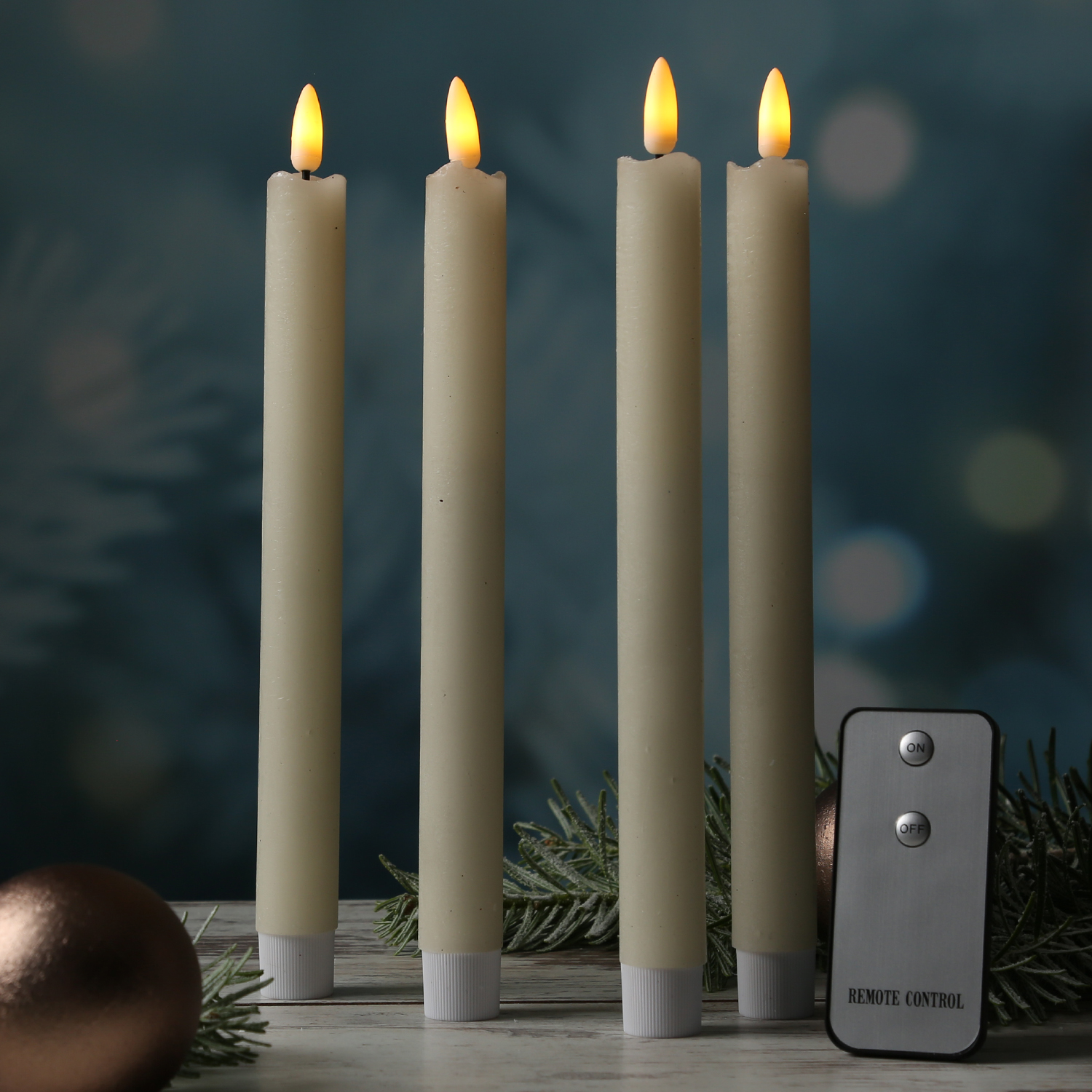 LED Stabkerzen Flamme - Echtwachs - flackernde 3D Flamme - H: 24cm - Fernbedienung - creme - 4er Set LED Stabkerzen Flamme - Echtwachs - flackernde 3D Flamme - H: 24cm - Fernbedienung - creme - 4er Set