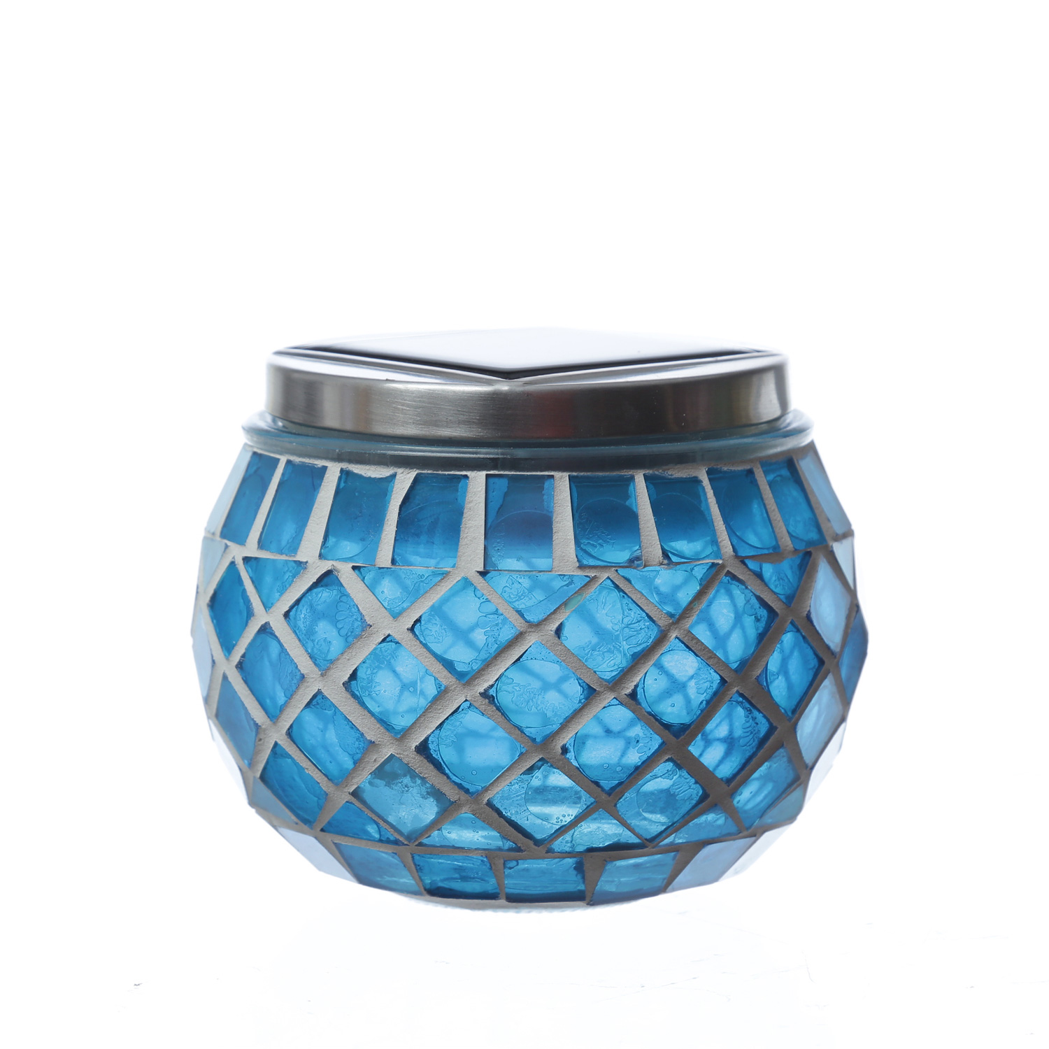 LED Solar Windlicht - Mosaik Solarglas - kaltweiße LED - Lichtsensor - H: 9cm - für Außen - blau LED Solar Windlicht - Mosaik Solarglas - kaltweiße LED - Lichtsensor - H: 9cm - für Außen - blau