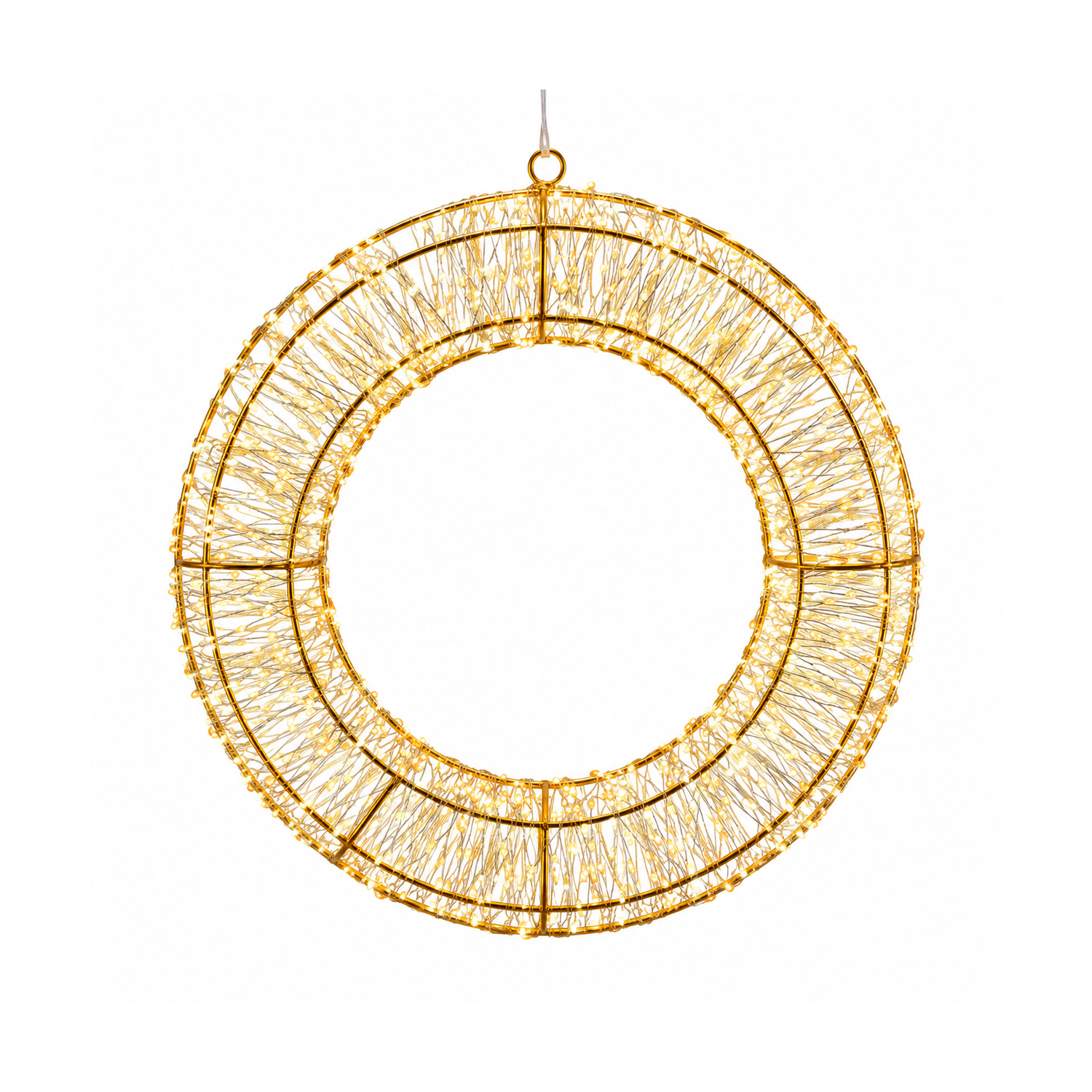 LED Kranz abgeflacht - goldener Lichterkranz mit 1500 LED - D: 40cm - 8Modi/Timer - Innen/Außen