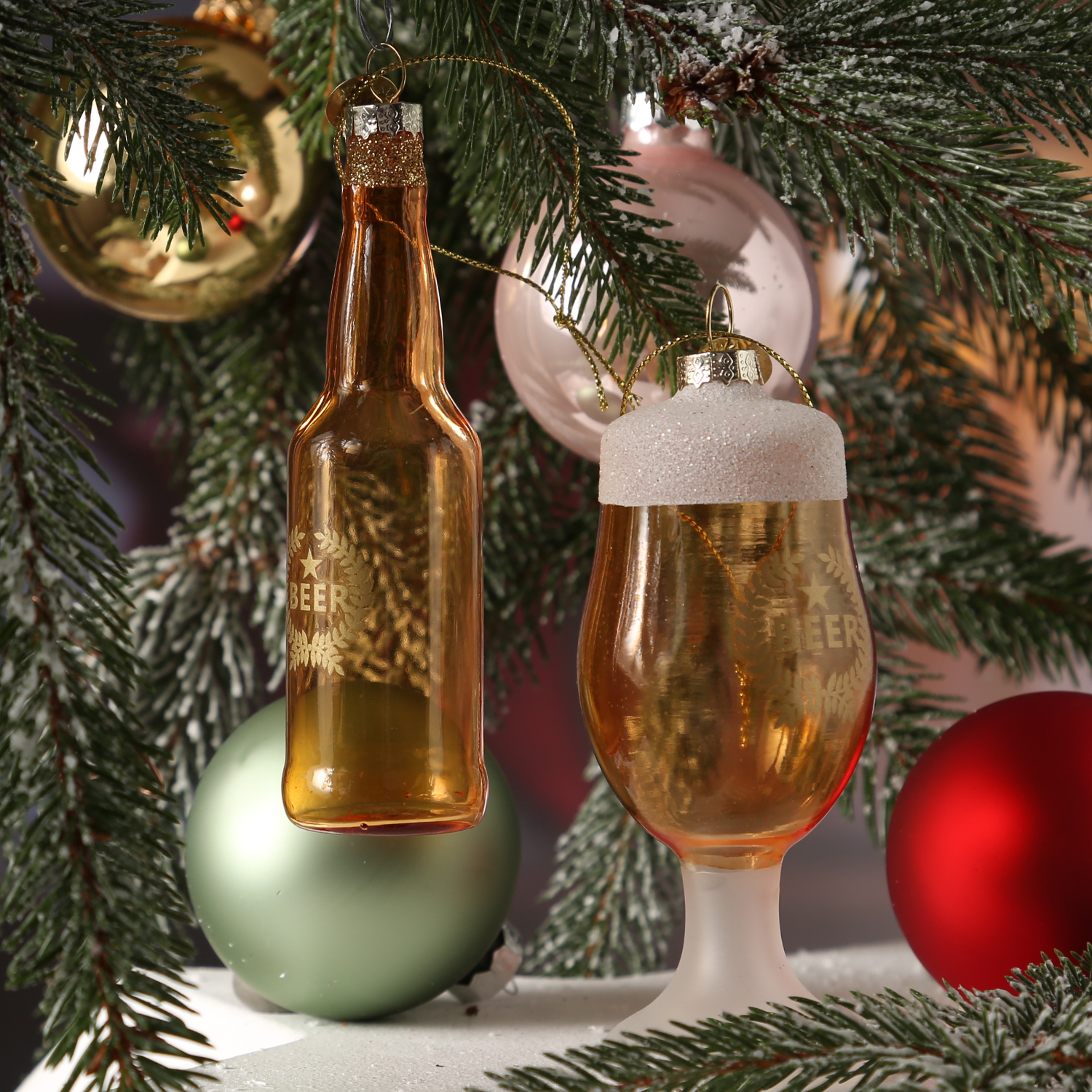 Christbaumschmuck BEER - Glas - Flasche und Trinkglas - inkl. Aufhänger - 2er Set Christbaumschmuck BEER - Glas - Flasche und Trinkglas - inkl. Aufhänger - 2er Set