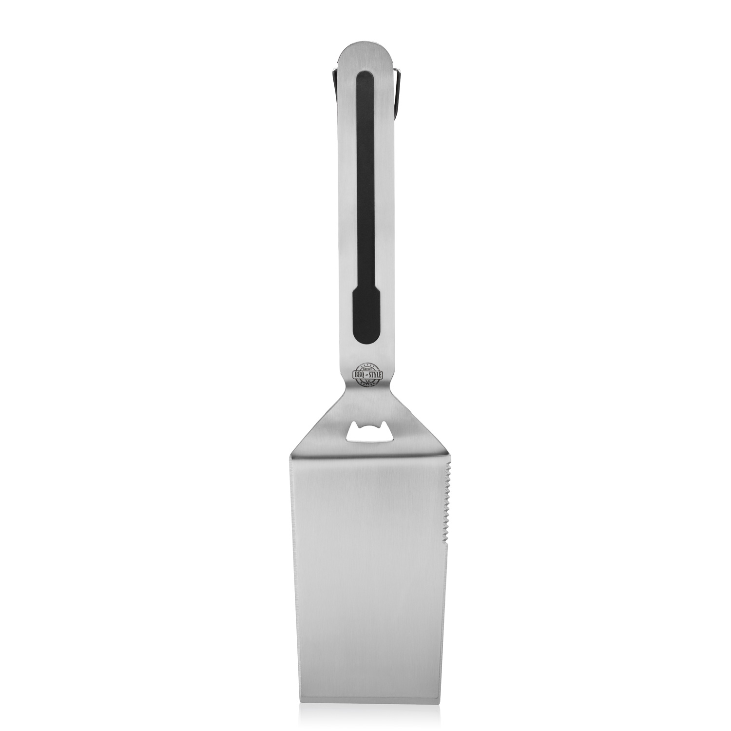 Wender BBQ  - hochwertiger Edelstahl - integrierter Flaschenöffner - L: 42cm - silber, schwarz