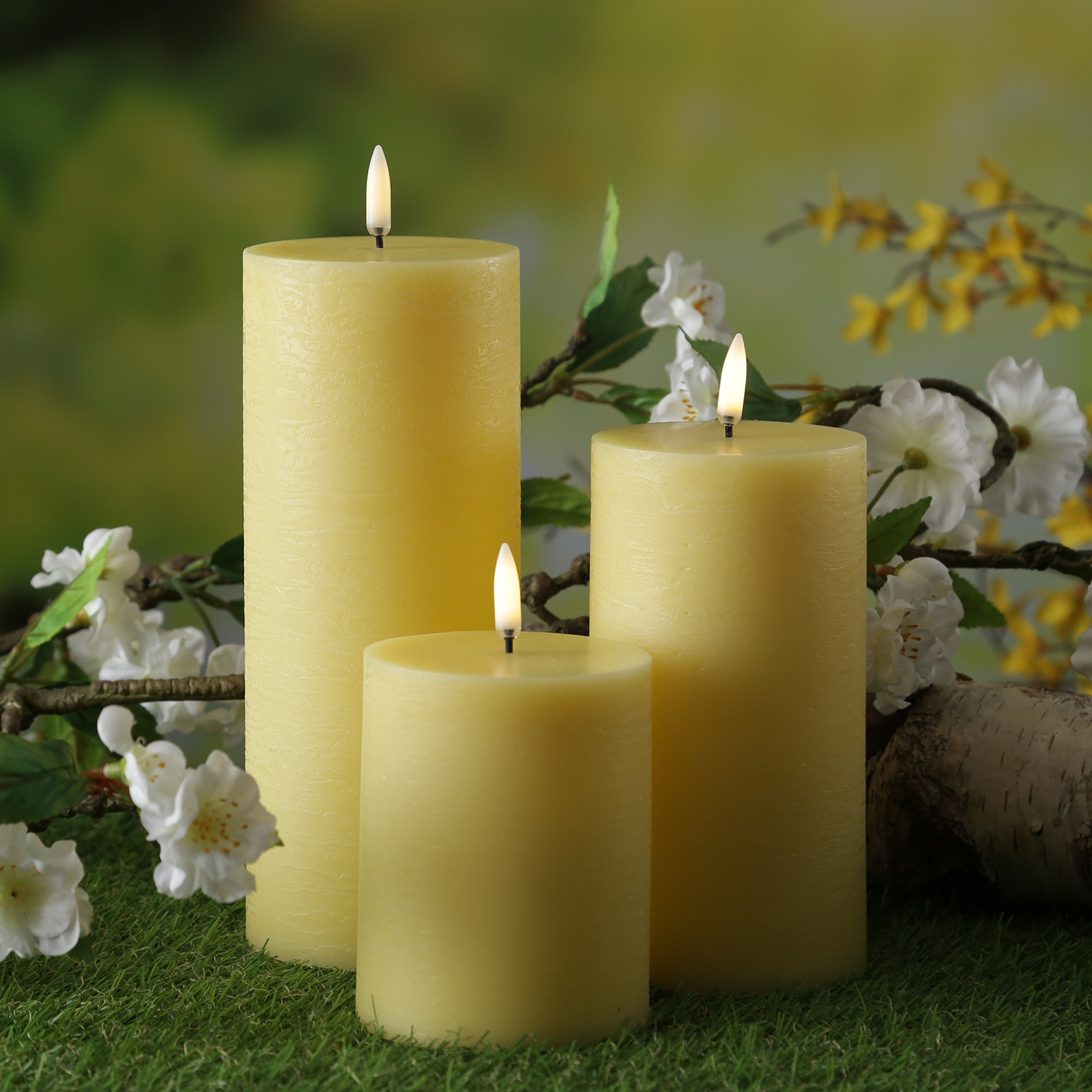 LED Kerzenset PIA - Rustik-Optik - 3 Größen - inkl. Batterien und Fernbedienung - gelb - 3er Set LED Kerzenset PIA - Rustik-Optik - 3 Größen - inkl. Batterien und Fernbedienung - gelb - 3er Set