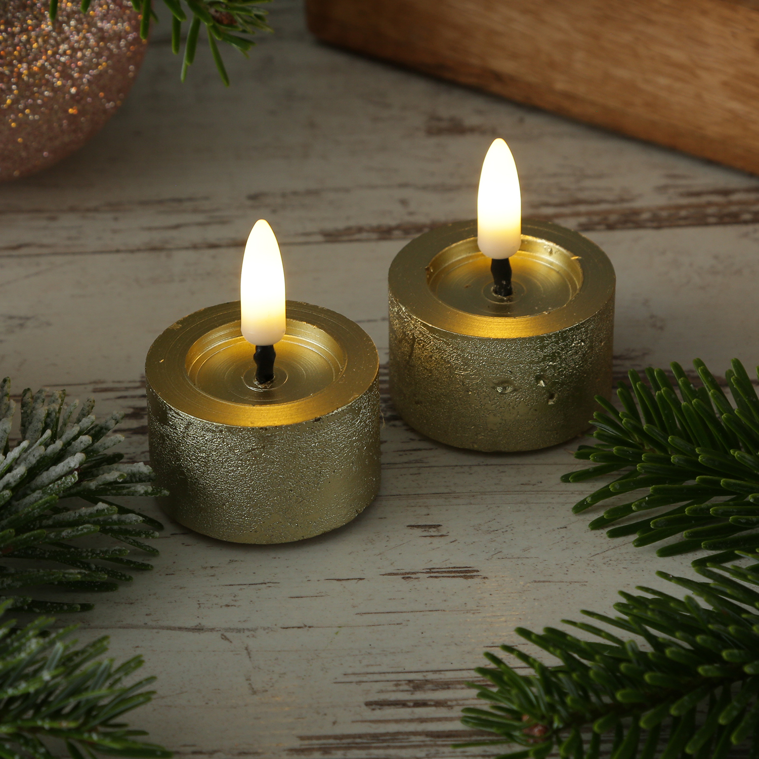 LED Teelichter LINA - Rustik-Optik - Echtwachs - Timer - mit Batterien - D: 4,4cm/H: 5cm - 2St. LED Teelichter LINA - Rustik-Optik - Echtwachs - Timer - mit Batterien - D: 4,4cm/H: 5cm - 2St.