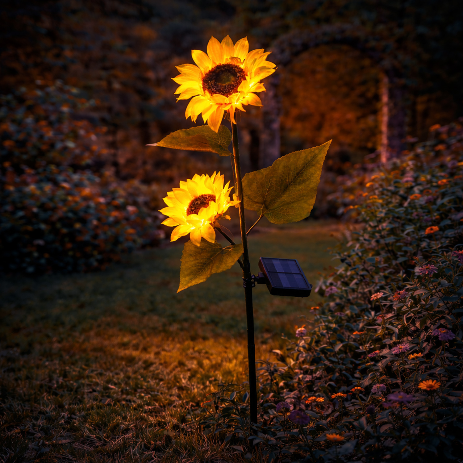 LED Solar Gartenstecker SONNENBLUME - H 125m - Lichtsensor - grün/gelb