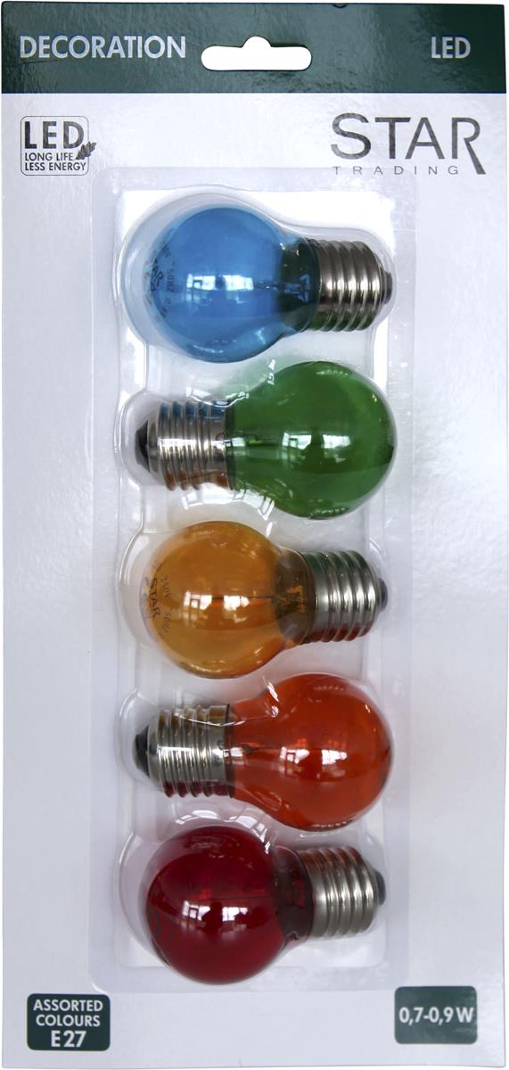 5x Leuchtmittel | LED | E27 | 1W | 0,7-0,9W | Set mit klaren Lampen | Rot/Grün/Blau/Gelb/Orange 5x Leuchtmittel | LED | E27 | 1W | 0,7-0,9W | Set mit klaren Lampen | Rot/Grün/Blau/Gelb/Orange
