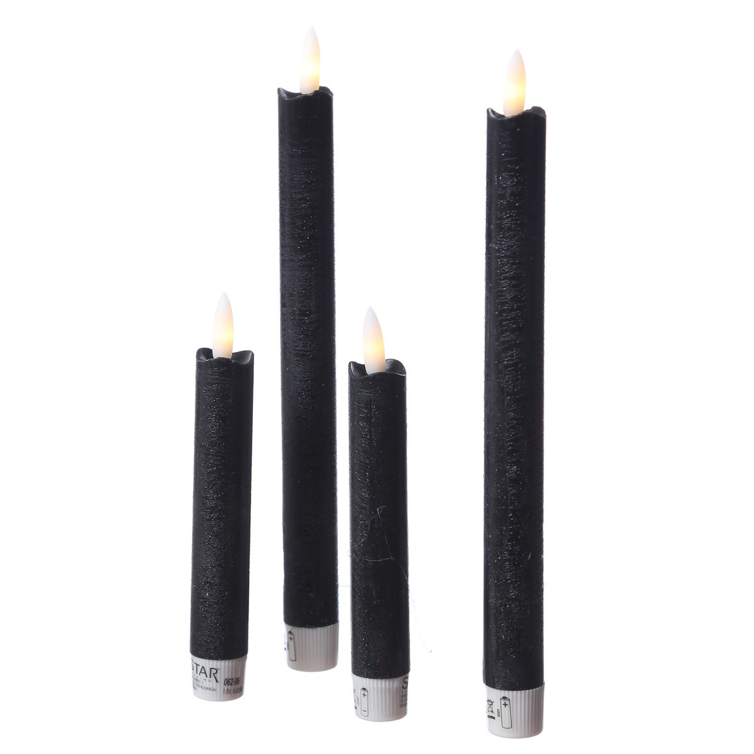 LED Stabkerzen Flamme - Echtwachs - flackernde warmweisse LED - H- 25cm - Timer - schwarz - 2er Set LED Stabkerzen Flamme - Echtwachs - flackernde warmweisse LED - H- 25cm - Timer - schwarz - 2er Set