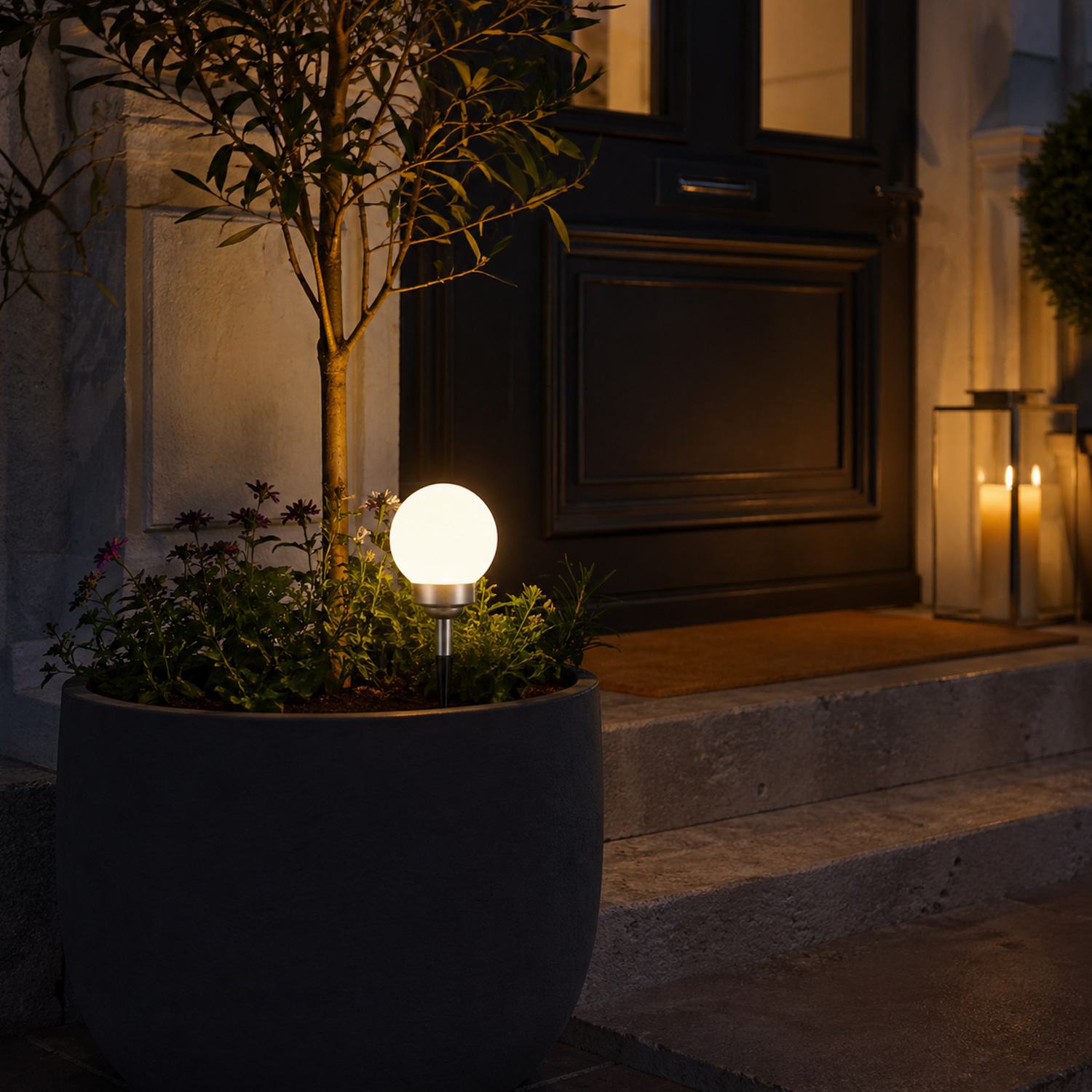 LED Solar Kugellampe - 2in1 - 4 warmweiße LED - D 15cm - inkl. Clip und Erdspieß