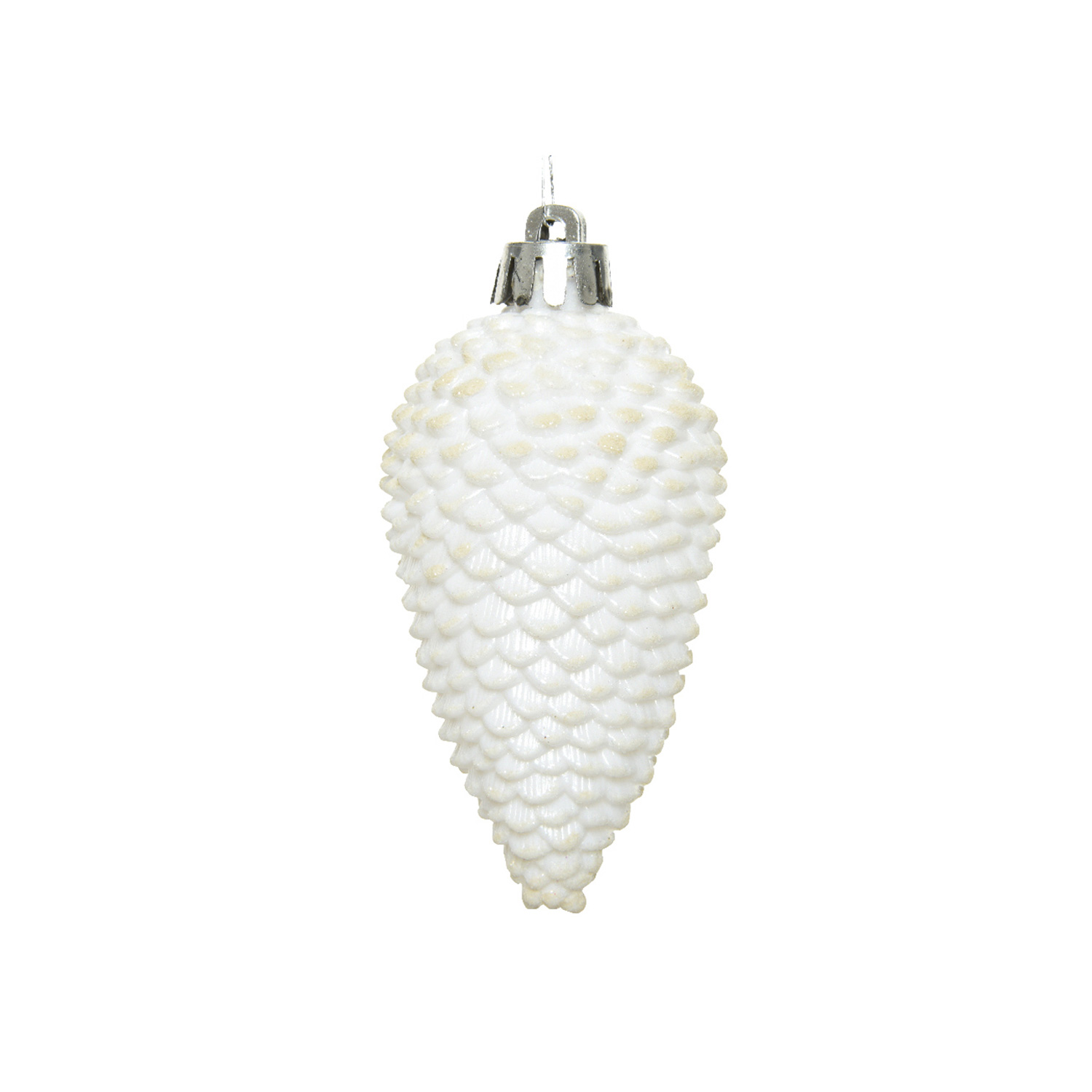 Christbaumschmuck ZAPFEN - Weihnachtsbaumschmuck - bruchfest - glitzernd - H: 8cm - weiß - 6er Set Christbaumschmuck ZAPFEN - Weihnachtsbaumschmuck - bruchfest - glitzernd - H: 8cm - weiß - 6er Set