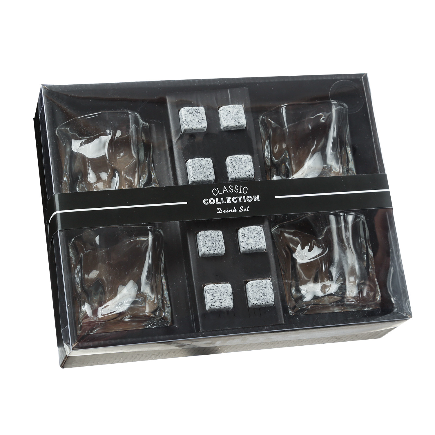 4 Whisky Gläser mit 8 Eiswürfel-Steinen - Geschenkset - Whiskybecher mit Kühlsteinen
