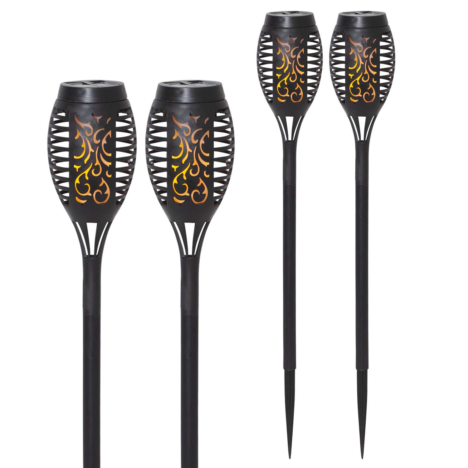 LED Solar Fackel - Gartenfackel - simulierter Flammeneffekt - H: 21cm - Lichtsensor - 4 Stück