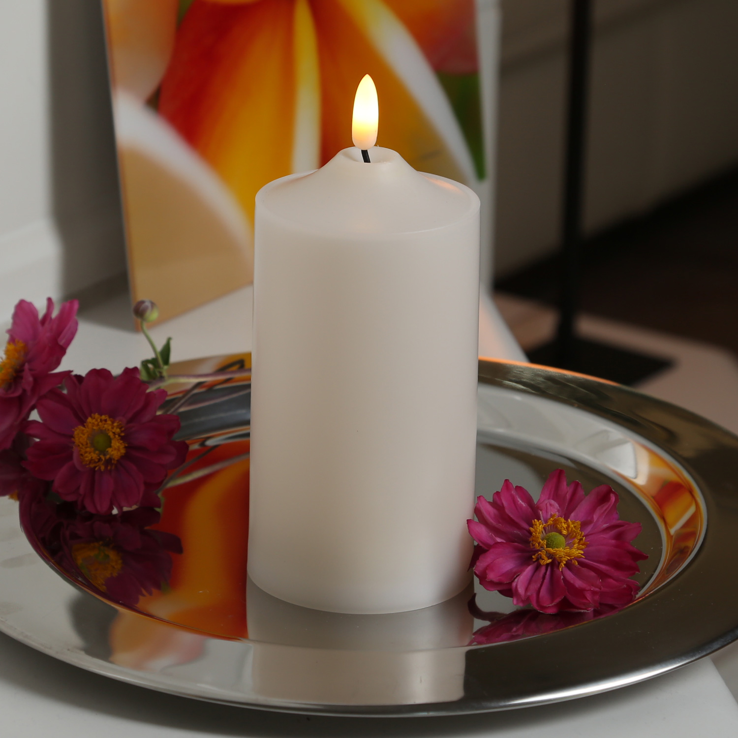 LED Stumpenkerze Flamme - Kunststoff - warmweiße 3D Flamme - H: 17cm - Timer - outdoor - creme LED Stumpenkerze Flamme - Kunststoff - warmweiße 3D Flamme - H: 17cm - Timer - outdoor - creme