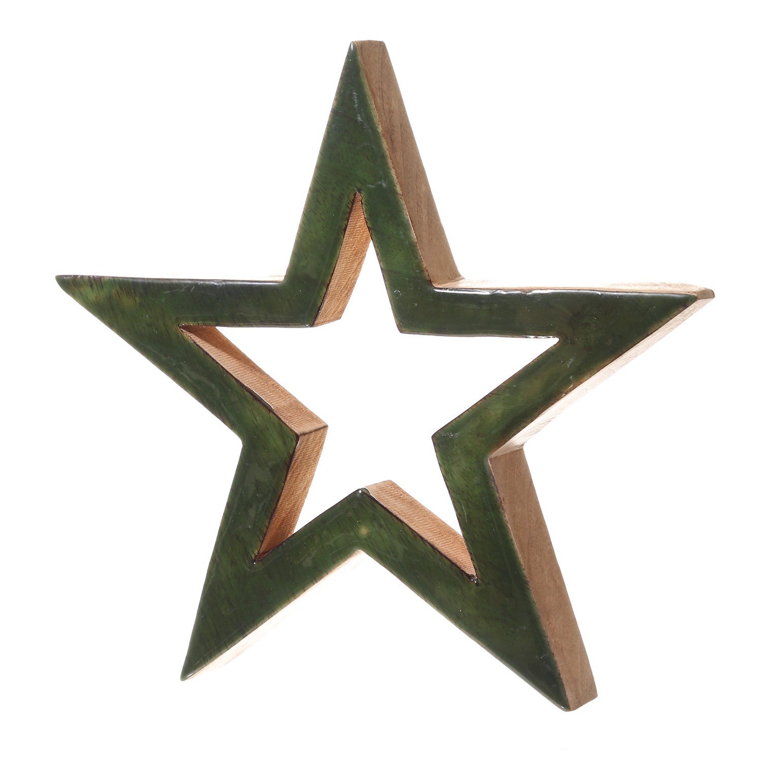 Holzstern - Weihnachtsstern - stehend - einseitig emailliert - Mangoholz - H: 29,3cm - natur, grün Holzstern - Weihnachtsstern - stehend - einseitig emailliert - Mangoholz - H: 29,3cm - natur, grün
