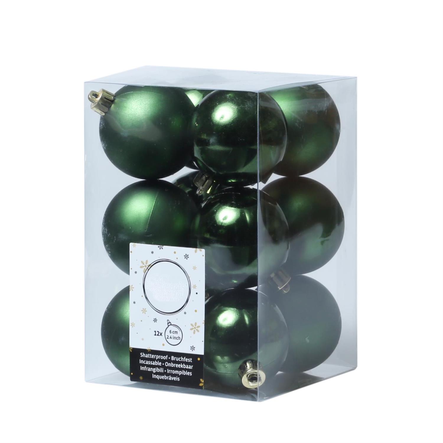 Christbaumkugel - Weihnachtsbaumkugel - bruchfest - D- 6cm - glaenzend und matt - gruen - 12er Set