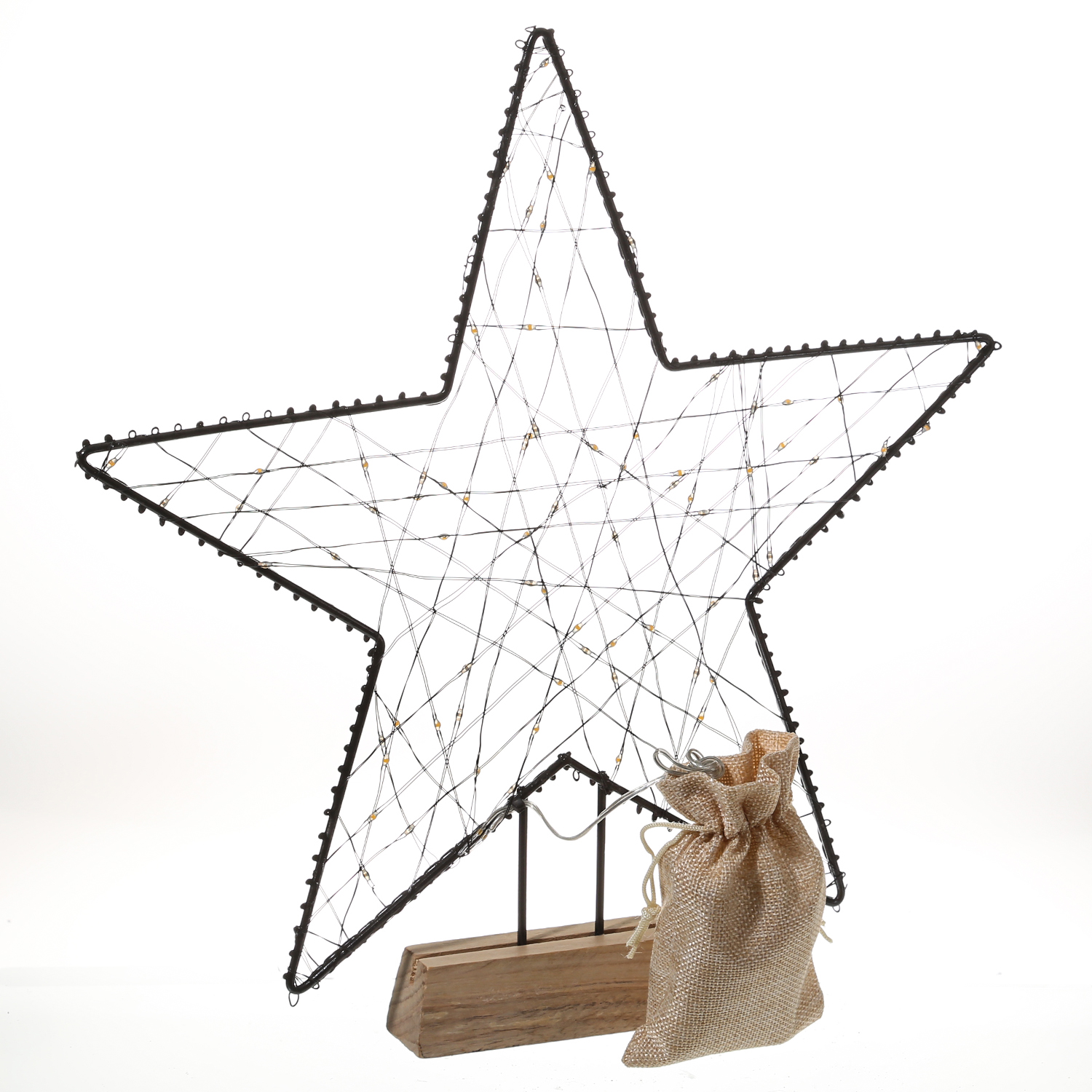 LED Metallstern - Metall und Holz - 150 bernsteinfarbene LED - H: 58cm - stehend - Timer - Batterie LED Metallstern - Metall und Holz - 150 bernsteinfarbene LED - H: 58cm - stehend - Timer - Batterie