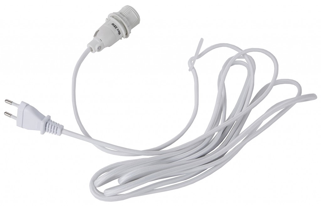 Lampenhalterung für Leuchtsterne - E14 Fassung - textilummanteltes Kabel - 3,50m - weißes Kabel Lampenhalterung für Leuchtsterne - E14 Fassung - textilummanteltes Kabel - 3,50m - weißes Kabel