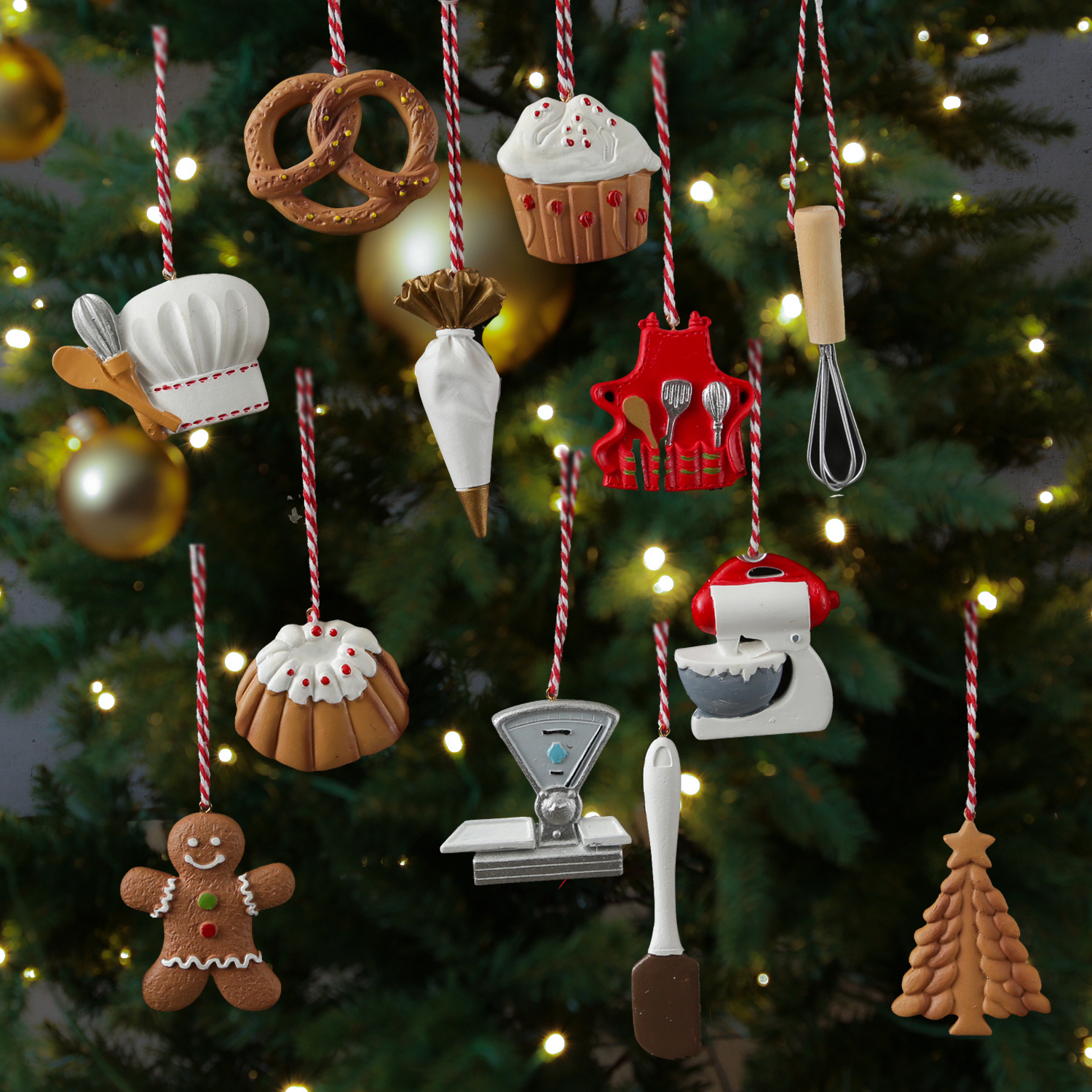 Christbaumschmuck Weihnachtsbaeckerei - 12 verschiedene Baumhaenger - Polyresin - 12er Set