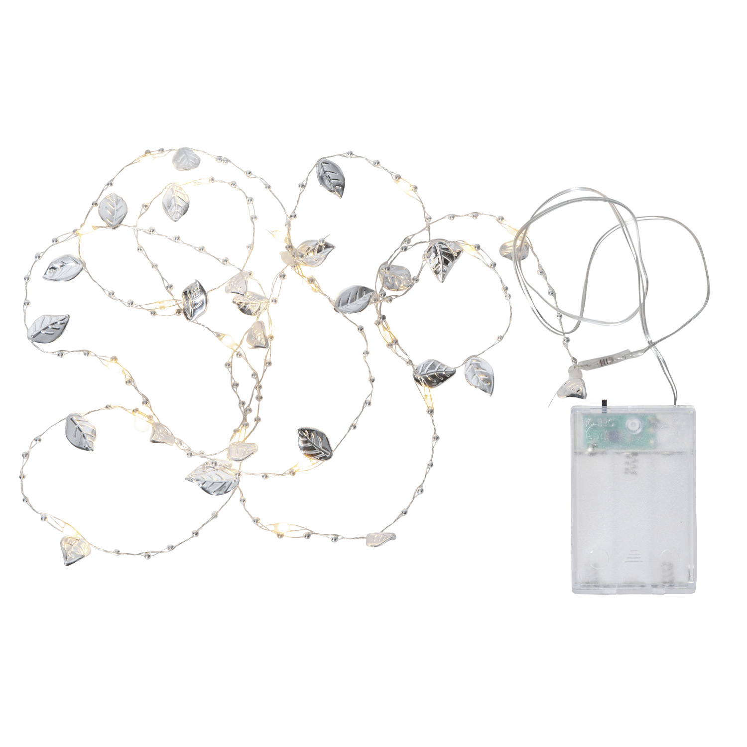 LED Lichterkette "Dew Drop" mit Blättern - 20 warmweiße LED - silberner Draht - 2m - Batteriebetrieb LED Lichterkette "Dew Drop" mit Blättern - 20 warmweiße LED - silberner Draht - 2m - Batteriebetrieb