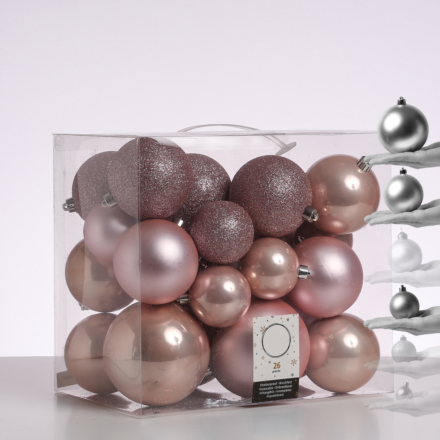 Christbaumkugel - Weihnachtsbaumkugel - bruchfest - glänzend matt glitzernd - puderrosa - 26er Set Christbaumkugel - Weihnachtsbaumkugel - bruchfest - glänzend matt glitzernd - puderrosa - 26er Set