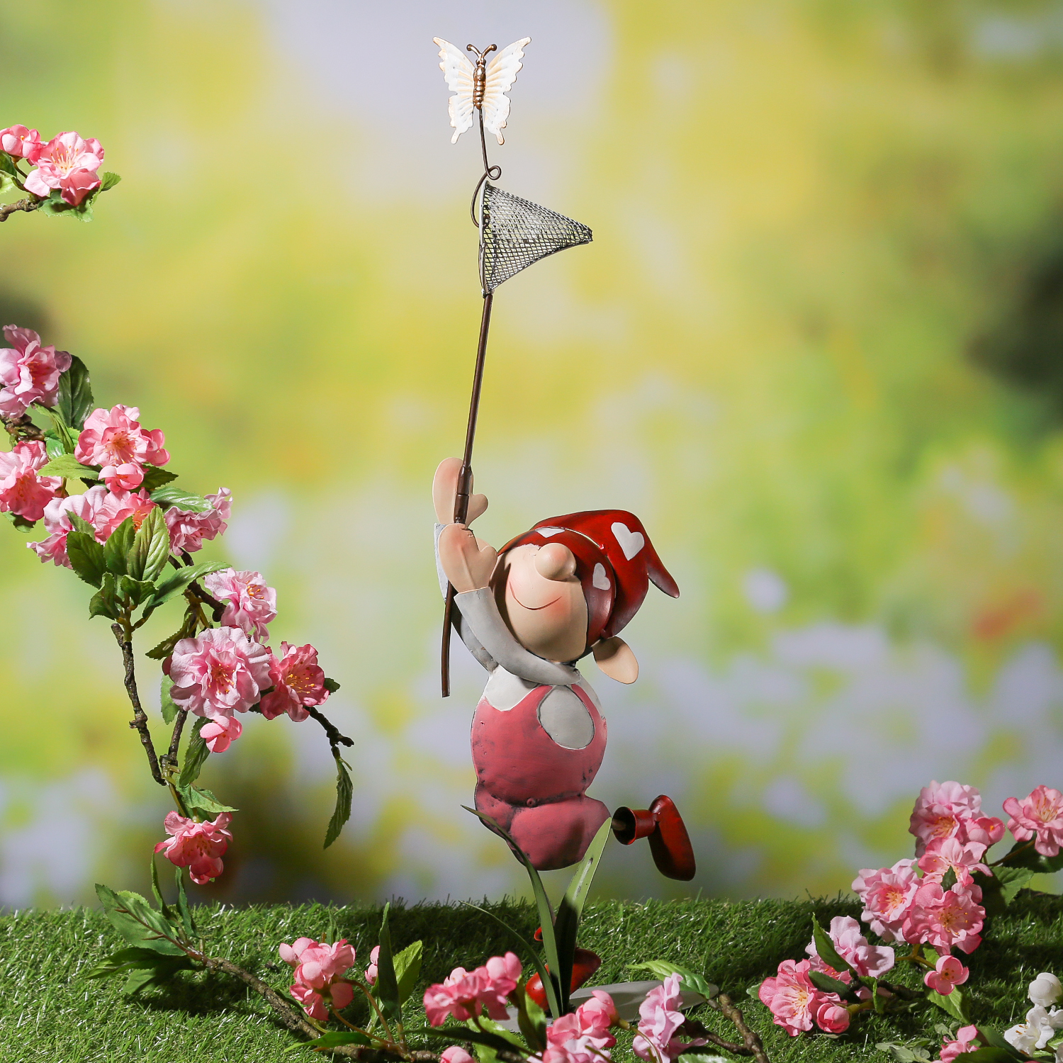 Gartenfigur Lili - Mädchen mit Schmetterlingsfänger - Dekofigur - Metall  - H: 50cm