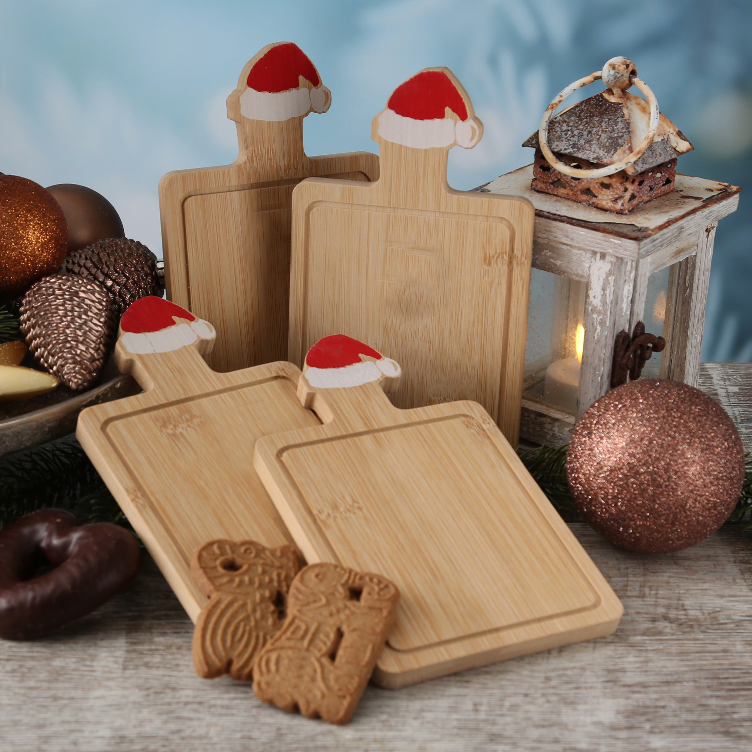 Schneidebrett Nikolausmütze - Vesperbrett - Holz - mit Griff - L: 15cm - B: 20cm - natur - 4 Stück