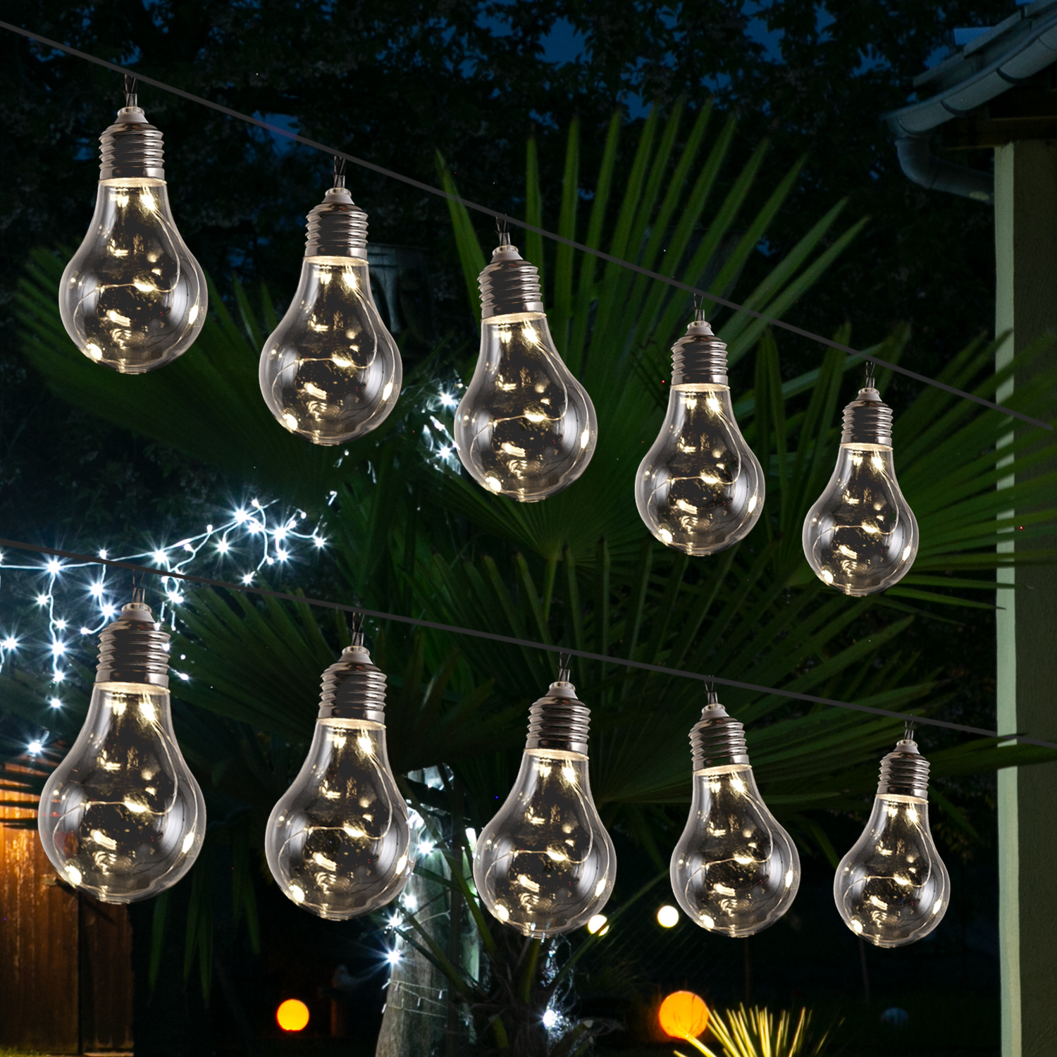 LED Solar Lichterkette GLOW - 10 transparente Glühbirnen mit Drahtlichterkette - warmweiß - L: 1,9m