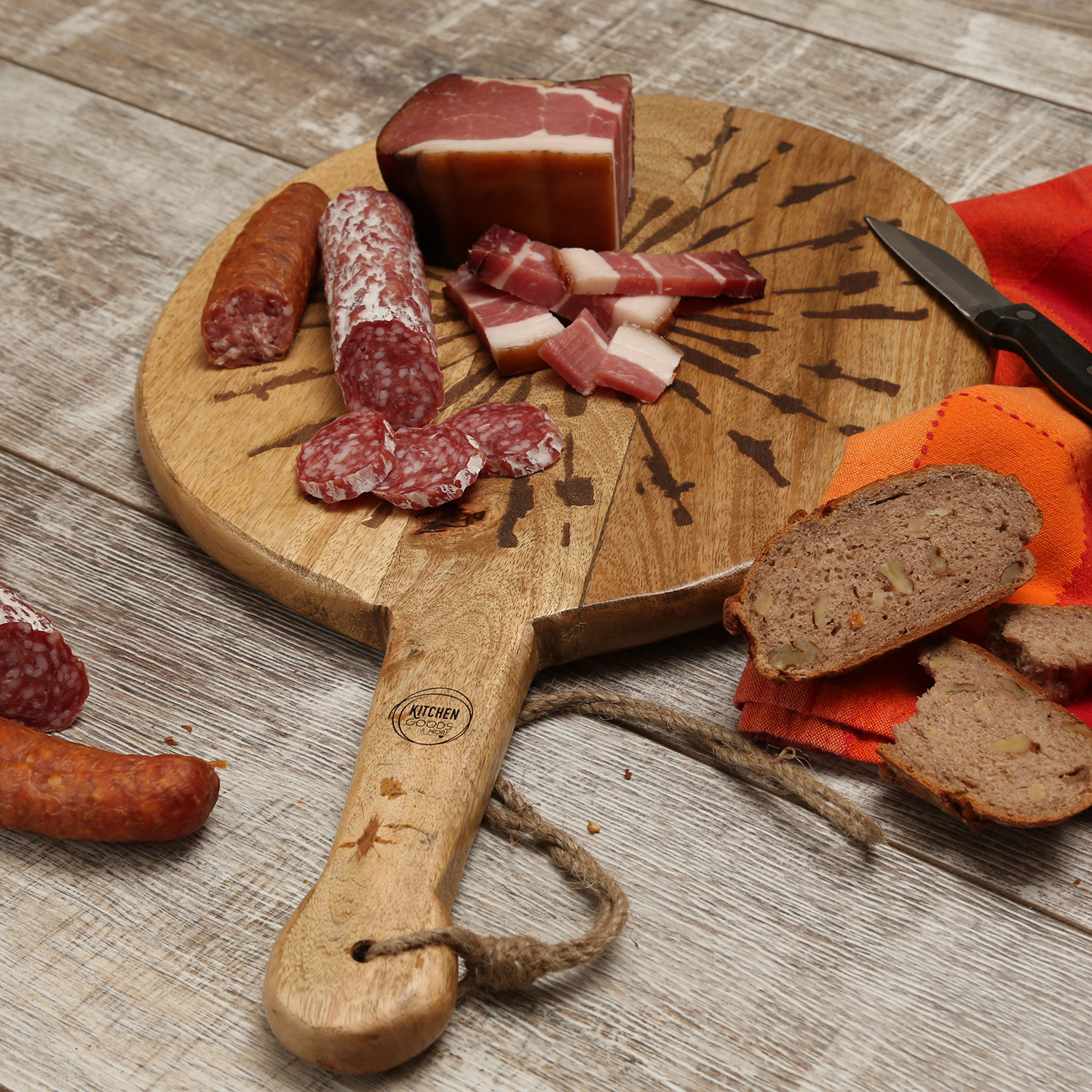 Schneidebrett PUSTEBLUME - Servierbrett - rund - Mangoholz - mit Griff - L: 46cm - natur Schneidebrett PUSTEBLUME - Servierbrett - rund - Mangoholz - mit Griff - L: 46cm - natur