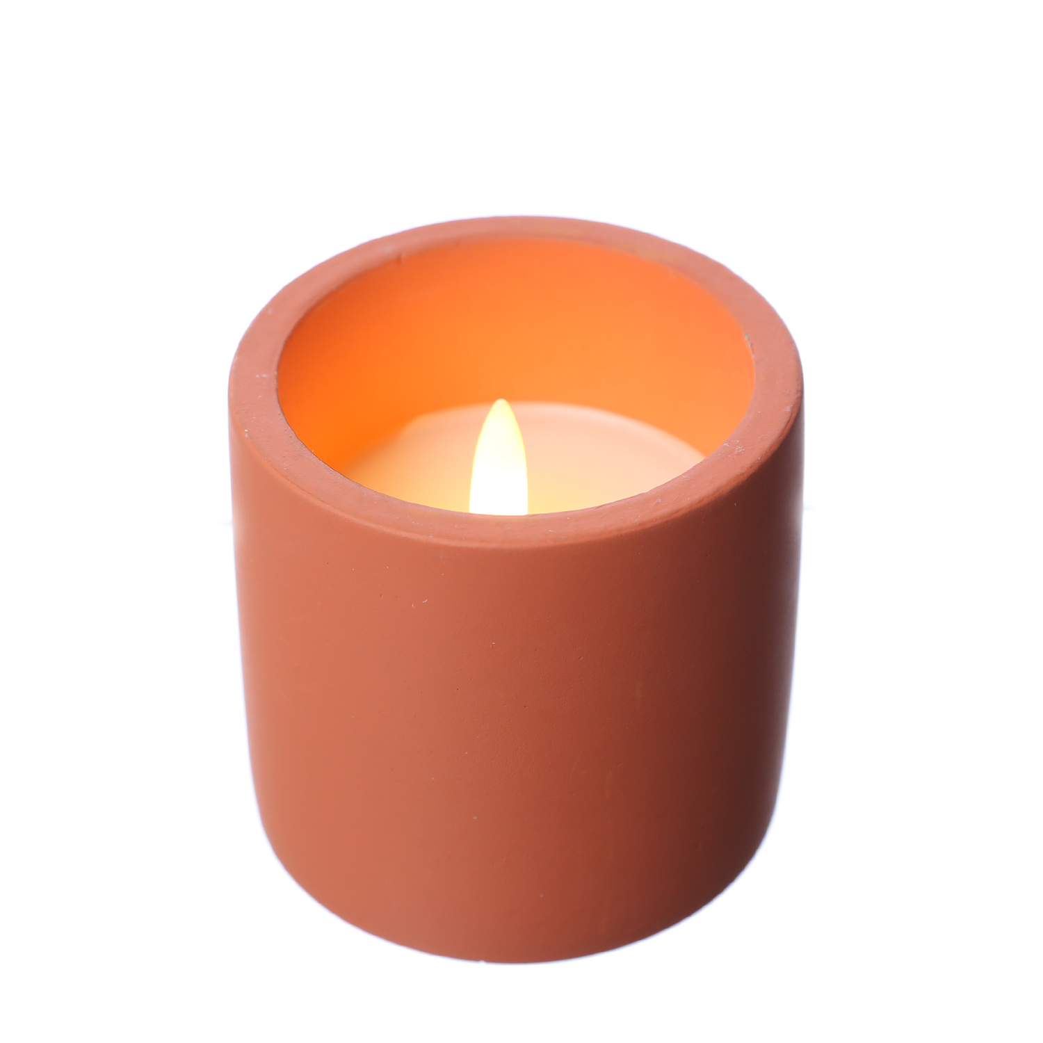 LED Kerzen im Topf - mit Deckel - Betonoptik - Timer - H: 10cm D: 8cm - terracotta - 3er Set