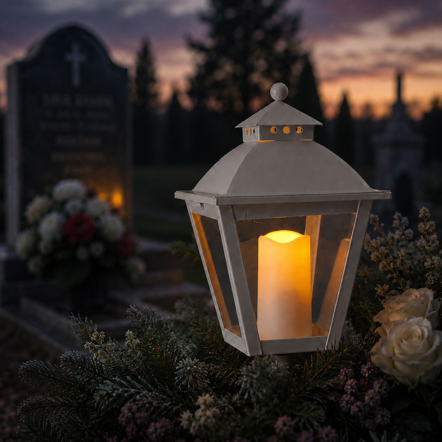 LED Mini Kerze/Grabkerze - flackernd - H: 10cm, D: 5cm - Timer + Sensor - bis 750h - weiß