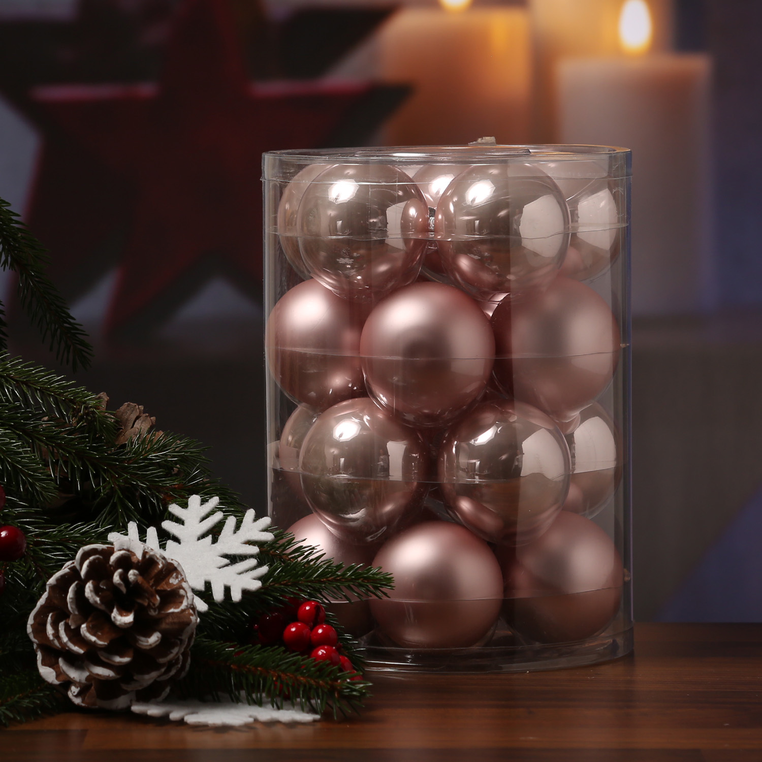Christbaumkugel - Weihnachtsbaumkugel - Glas - D: 6cm - glänzend und matt - puderrosa - 20er Set Christbaumkugel - Weihnachtsbaumkugel - Glas - D: 6cm - glänzend und matt - puderrosa - 20er Set