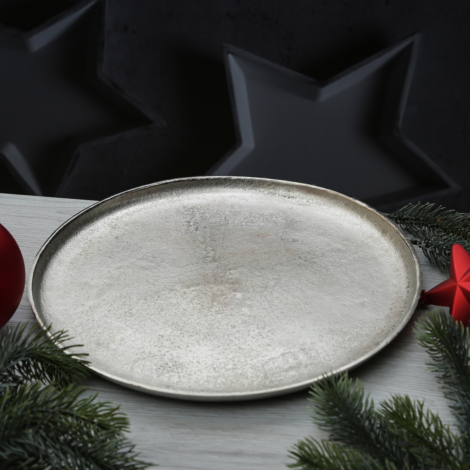Dekoteller - Dekotablett - Kerzenteller - Aluminium - D: 30cm - rund - silber Dekoteller - Dekotablett - Kerzenteller - Aluminium - D: 30cm - rund - silber