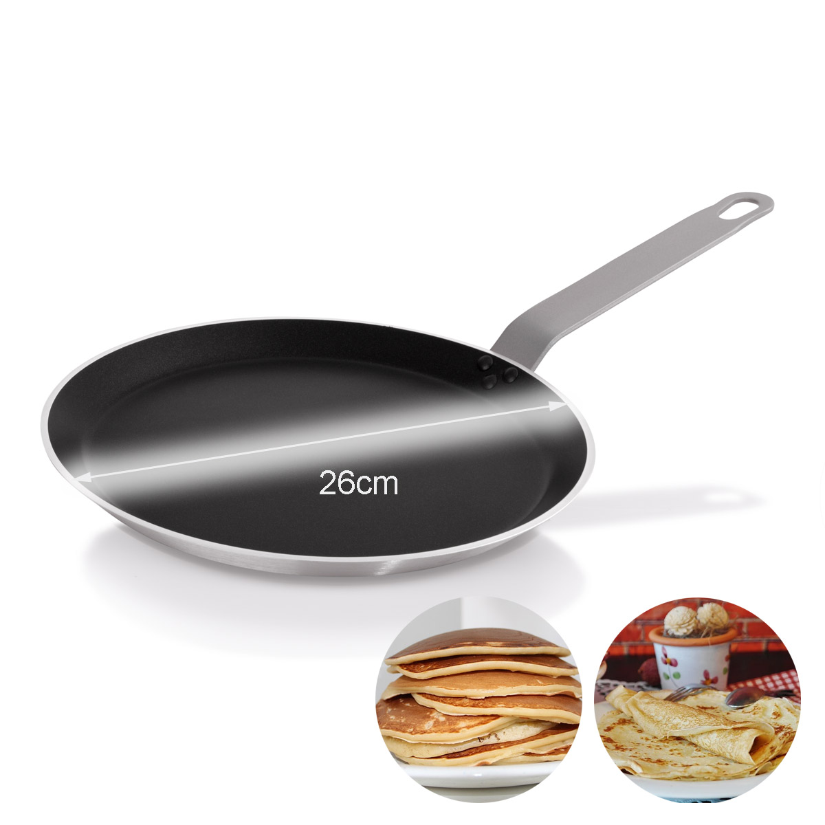 Crepes SET Pfanne 26cm - Eisen/Alu - mit PTFE Antihaftbeschichtung + Teigverteiler