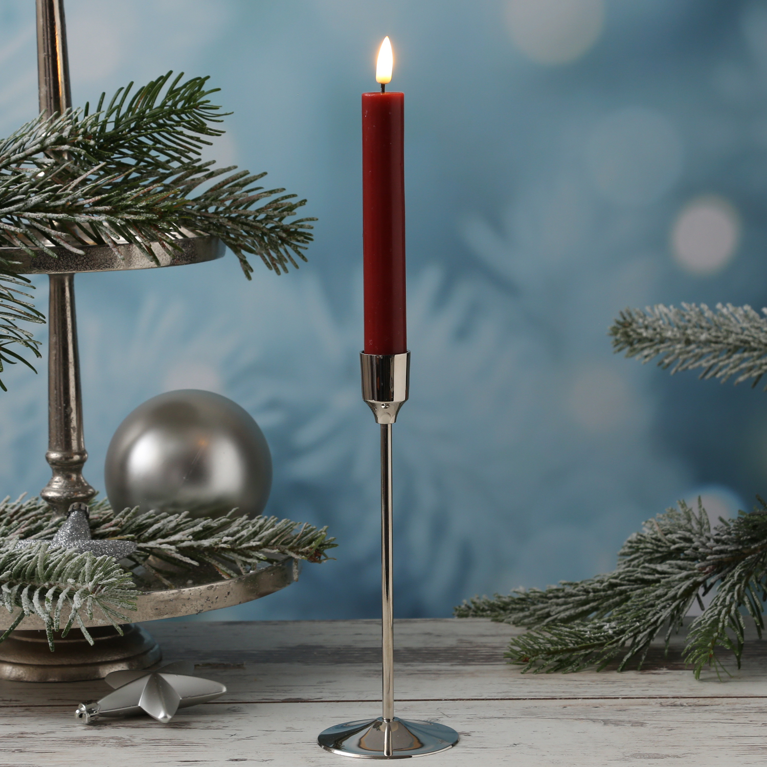 Stabkerzenhalter - Kerzenständer - Metall - H: 20,5cm - D: 7cm - silber Stabkerzenhalter - Kerzenständer - Metall - H: 20,5cm - D: 7cm - silber