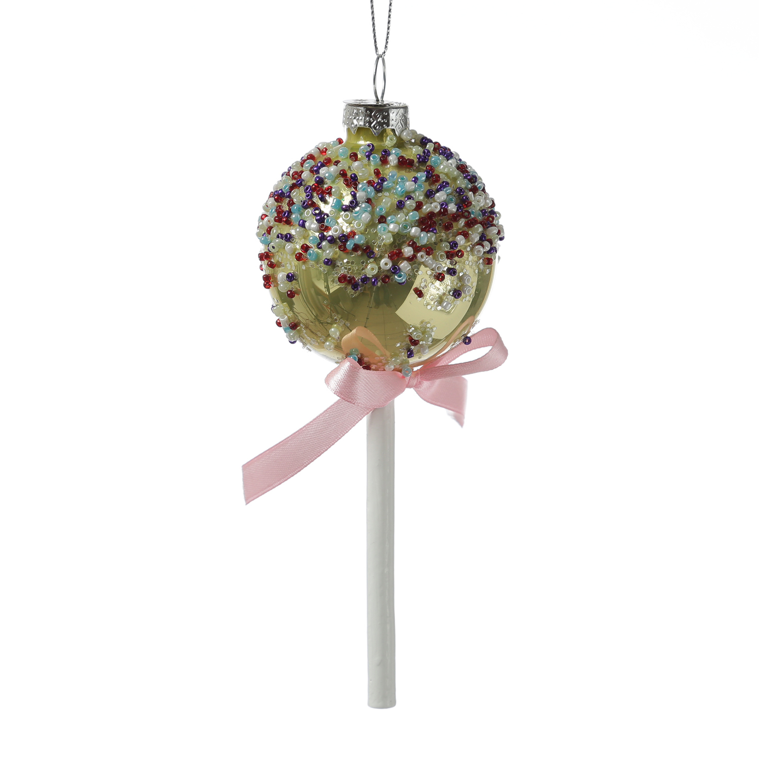 Weihnachtsbaumschmuck Lolli - mit Perlen verziert - Glas - Christbaumschmuck - H: 16cm - gold Weihnachtsbaumschmuck Lolli - mit Perlen verziert - Glas - Christbaumschmuck - H: 16cm - gold
