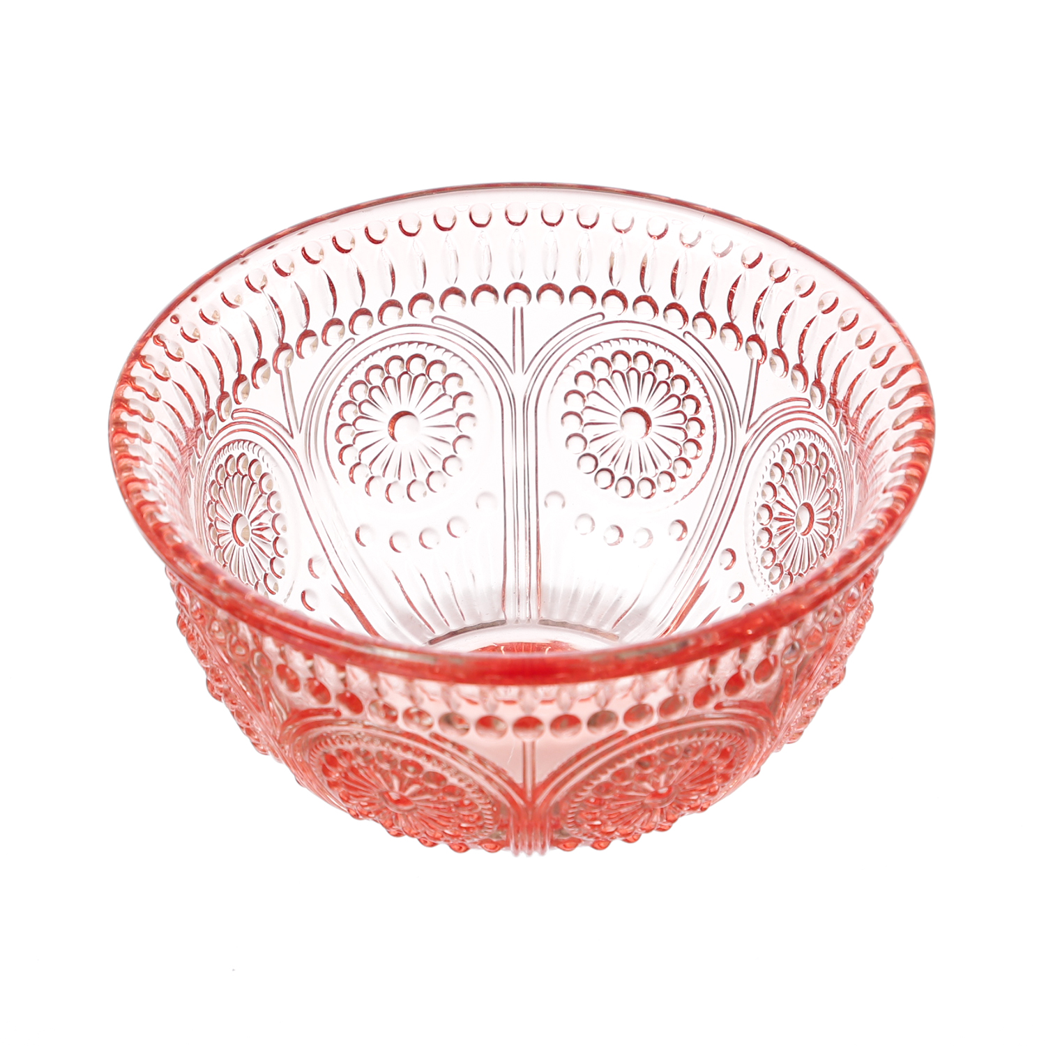 Glasschale Vintage mit Blumenmuster - Dessert/Snack Schüssel - D: 12,7cm - 210ml - Boho Stil - rosa