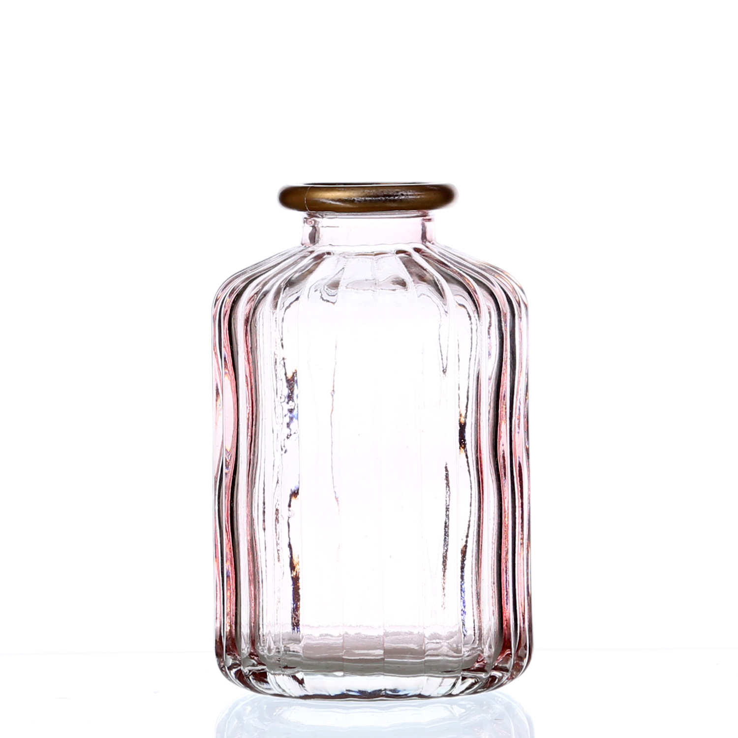 Mini Glasvase mit Rillen - Dekovase - Blumenvase - mit Goldrand - H: 10cm - lila
