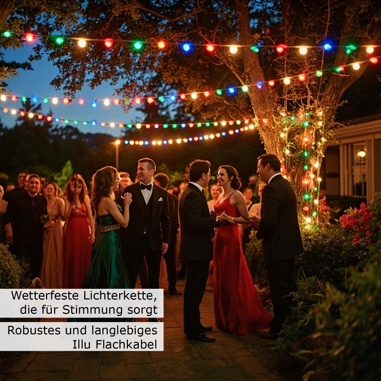 Illu-/Partylichterkette 30m - Außenlichterkette grün - Made in Germany - 30 x bunte LED Kugellampen Illu-/Partylichterkette 30m - Außenlichterkette grün - Made in Germany - 30 x bunte LED Kugellampen