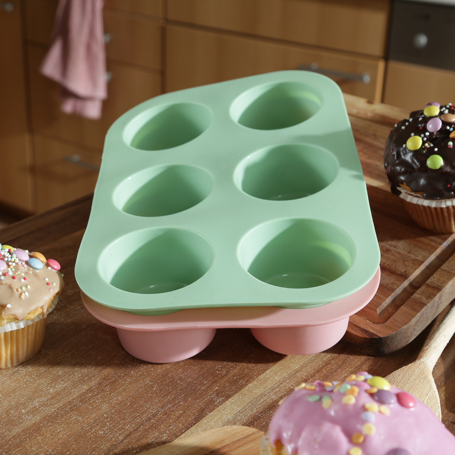 Muffinform Silikon 6er mintgrün - Platinum Silikon, spülmaschinenfest