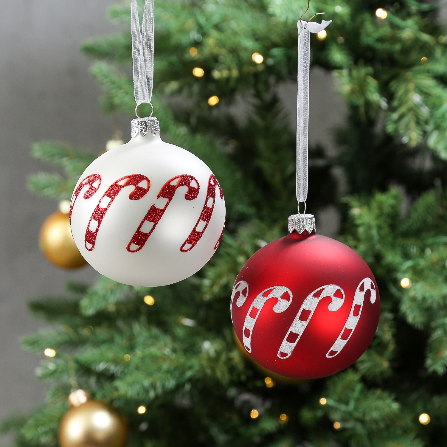 Christbaumkugel Zuckerstange - Weihnachtsbaumkugel - Glas - D: 8cm - matt rot