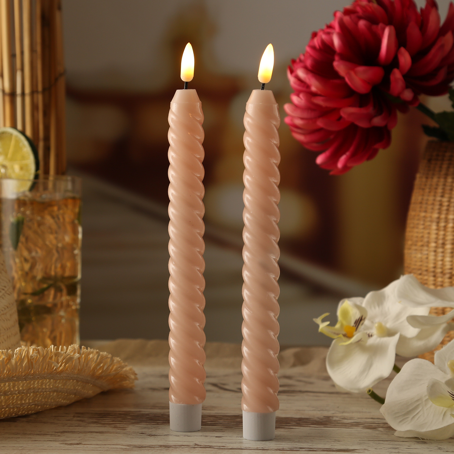 LED Stabkerzen SWIRL - Echtwachs - flackernde 3D Flamme - H: 25cm - Timer - rosa - 2er Set LED Stabkerzen SWIRL - Echtwachs - flackernde 3D Flamme - H: 25cm - Timer - rosa - 2er Set